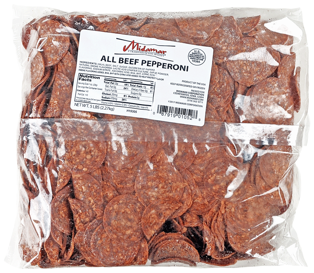 Wholesale Midamar Beef Pepperoni Sliced 5lb- Bulk