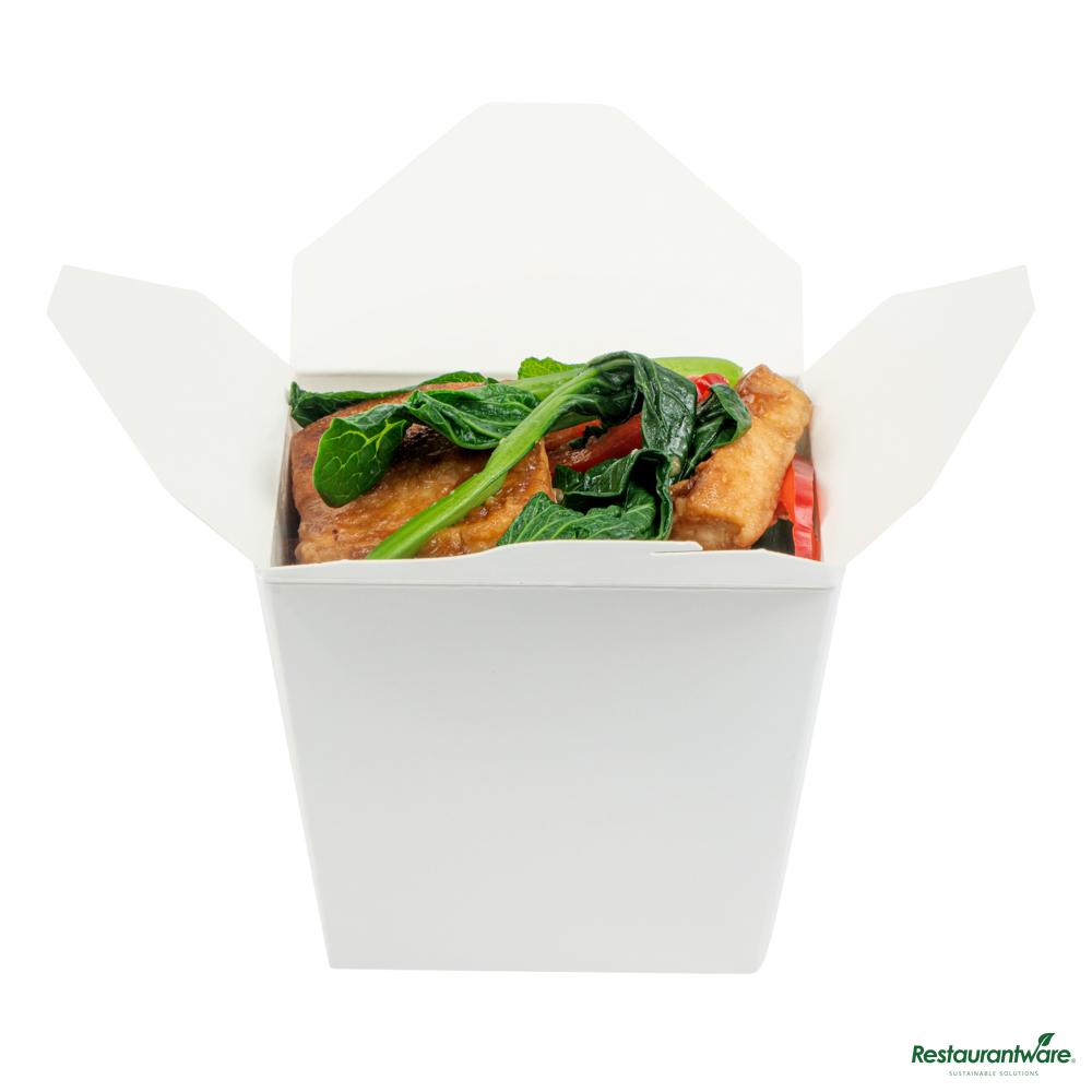 Wholesale Restaurantware Bio Tek 16 Oz Square White Paper Noodle Take Out Container - 3 1/2" X 3" X 3 1/4"- Bulk