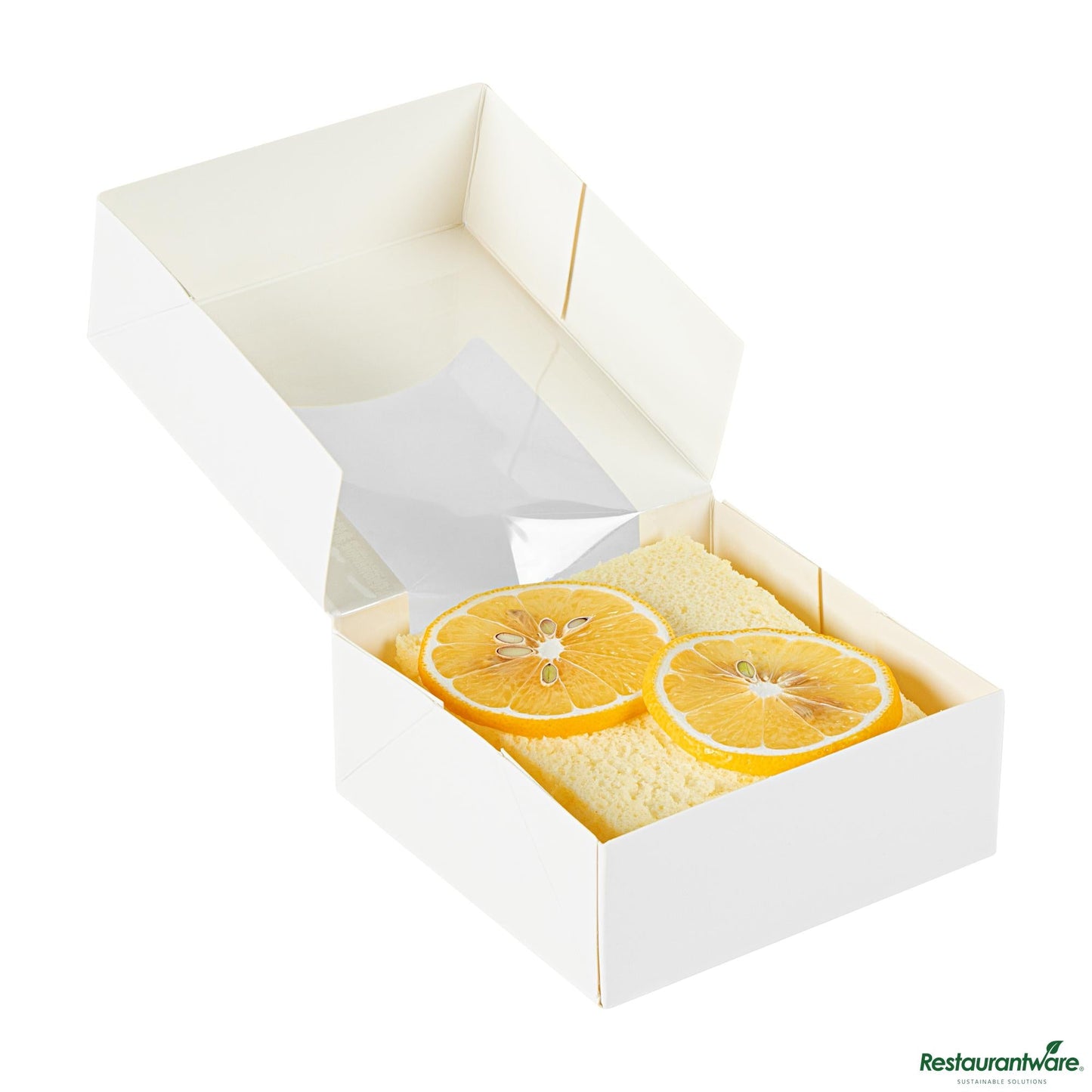Wholesale Restaurantware Cafe Vision 11 Oz Square White Paper Small Take Out Container - 4" X 4" X 1 1/2"- Bulk