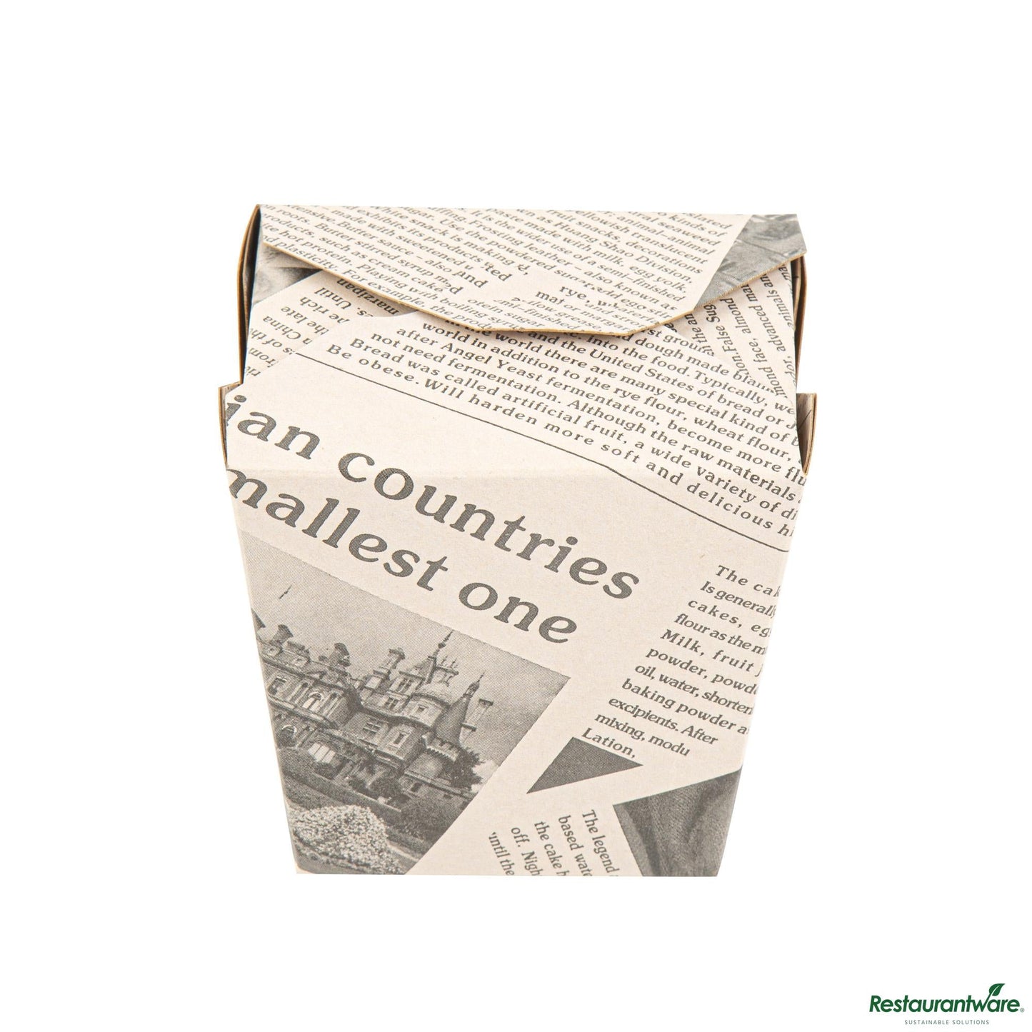 Wholesale Restaurantware Bio Tek 26 Oz Square Newsprint Paper Noodle Take Out Container - 4" X 3 1/2" X 4"- Bulk