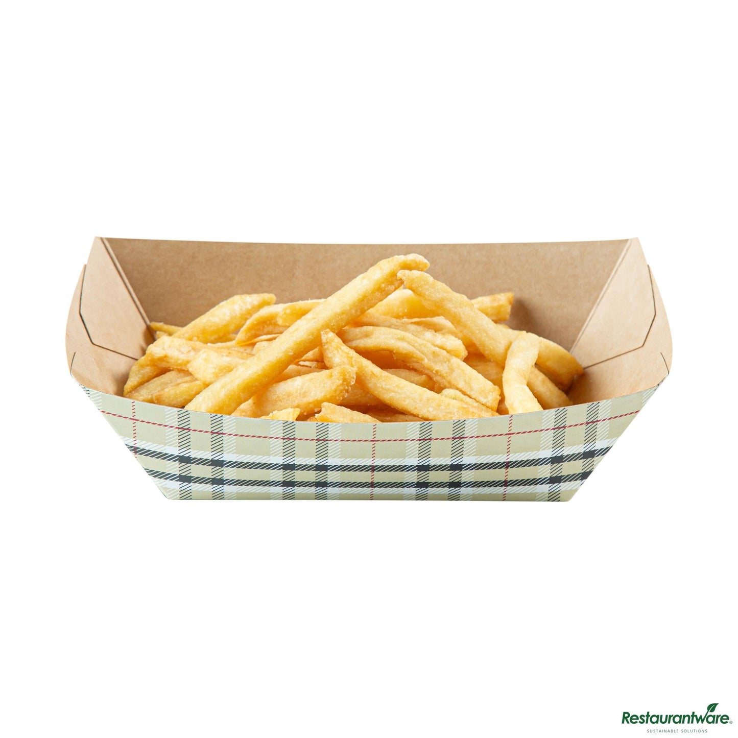 Wholesale Restaurantware Bio Tek 1/2 Lb Plaid Paper #50 Boat - 4 1/4" X 2 3/4" X 1 1/2"- Bulk