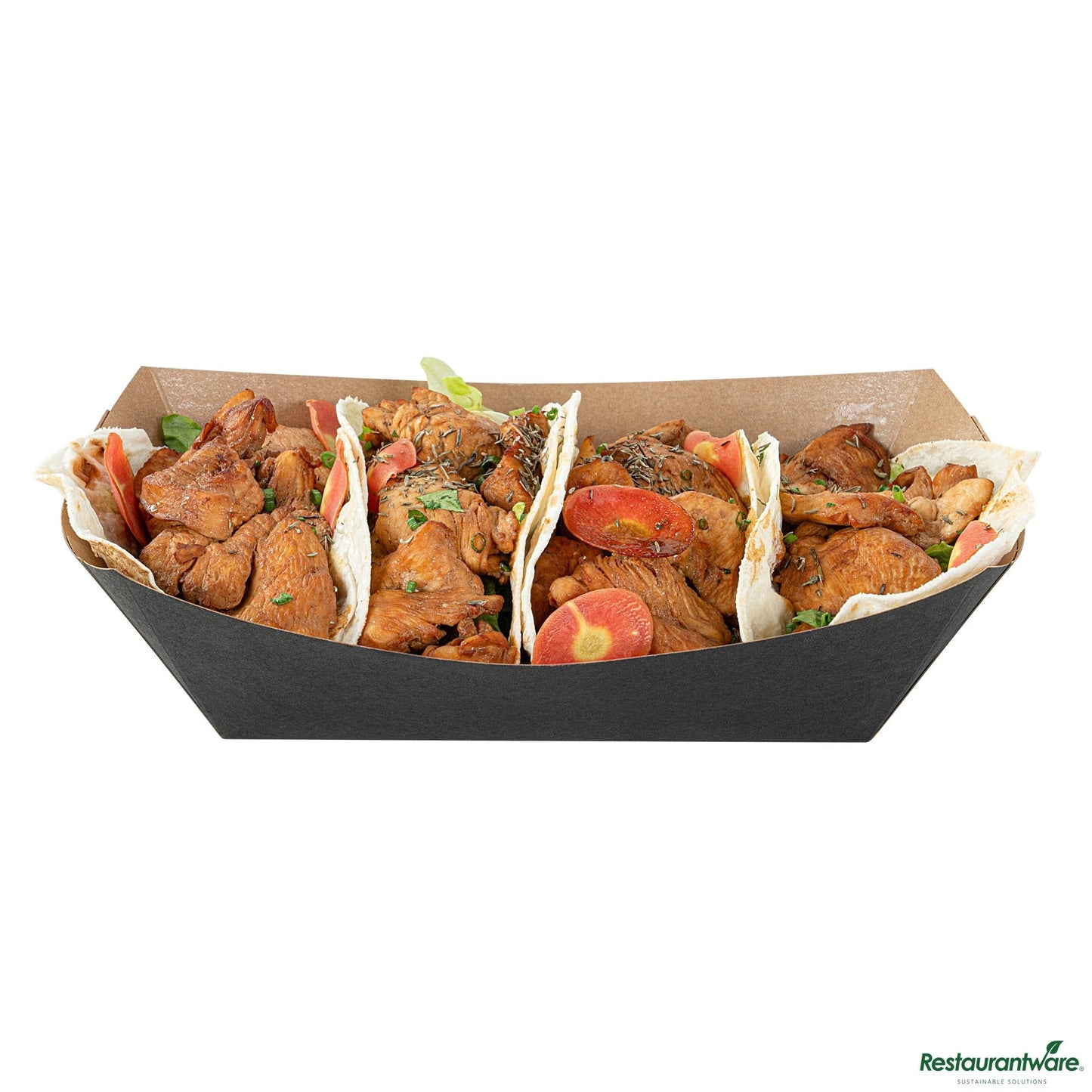 Wholesale Restaurantware Bio Tek 2 Lb Black Paper #200 Boat - 6 1/2" X 3 3/4" X 2 1/4"- Bulk