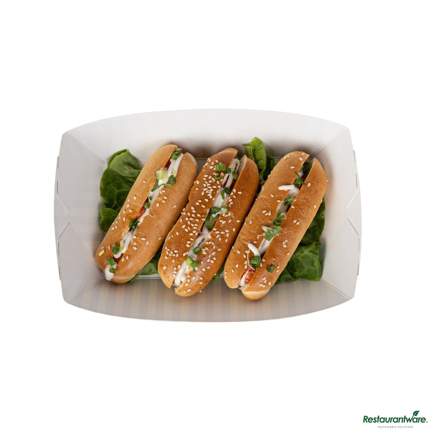 Wholesale Restaurantware Bio Tek 2 Lb Blue and White Stripe Paper #200 Boat - 6 1/2" X 3 3/4" X 2 1/4"- Bulk
