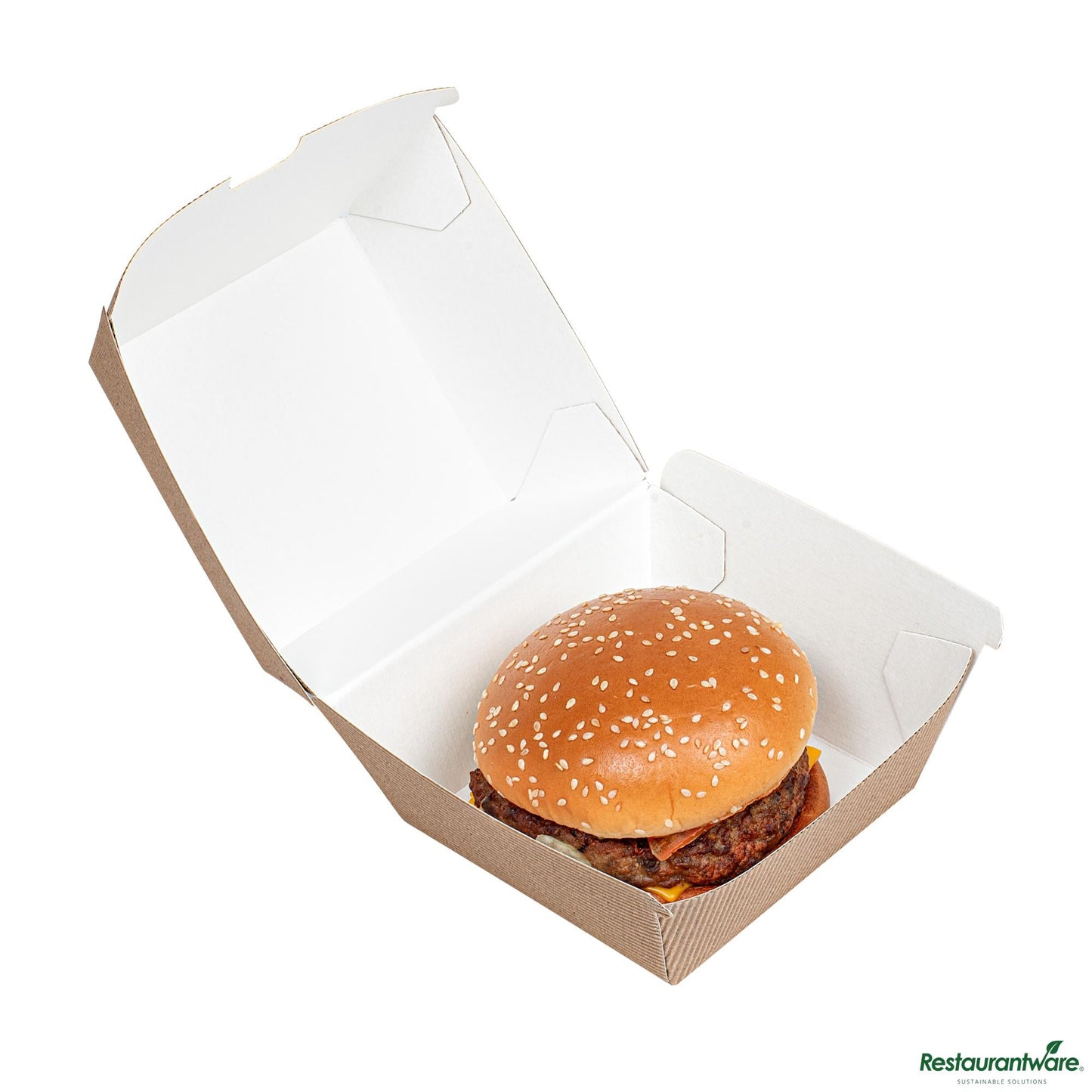 Wholesale Restaurantware Kraft Paper Burger Box - Ripple Wall - 4" X 4" X 3 3/4"- Bulk