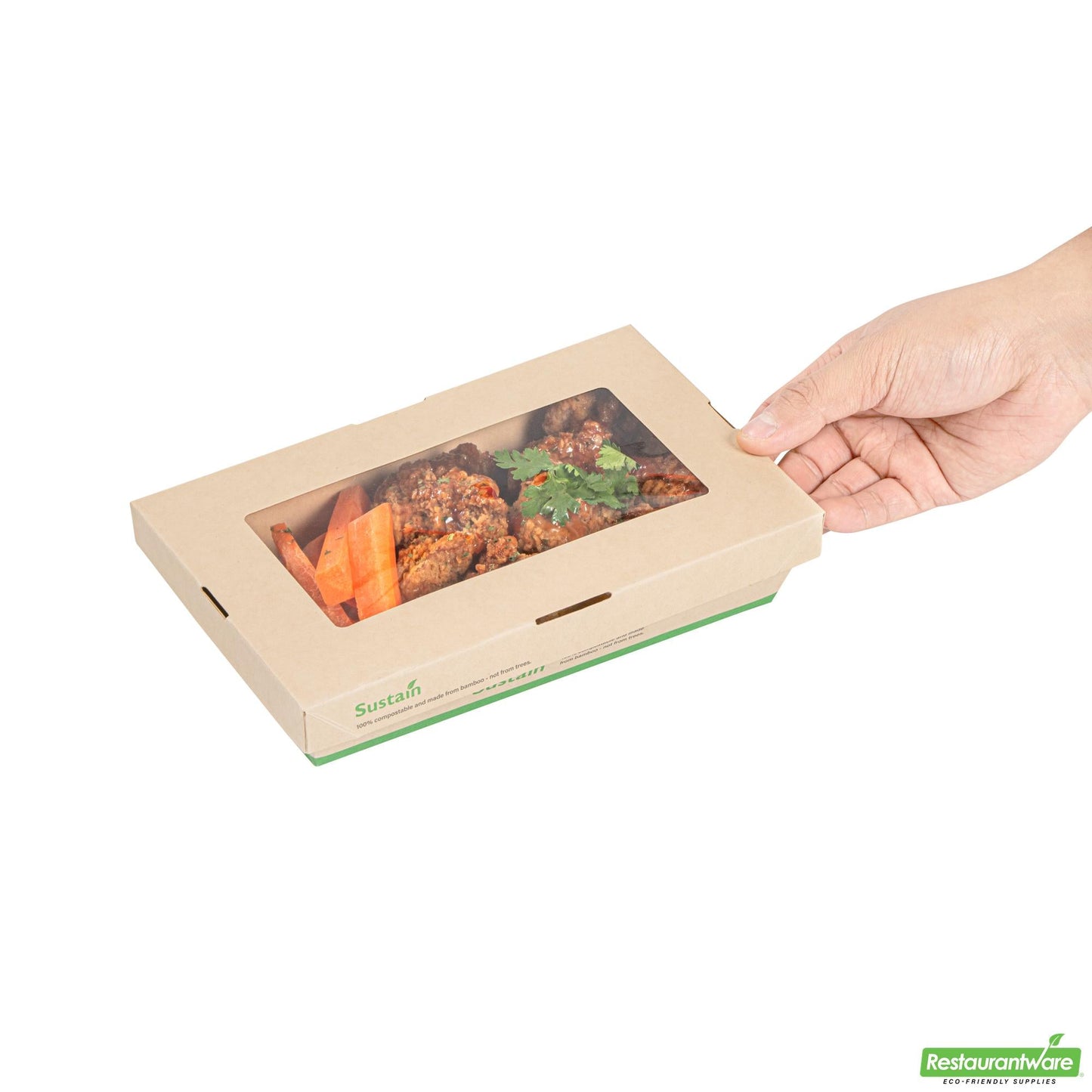 Restaurantware Sustain 34 Oz Bamboo Paper Large Take Out Container - 8 1/2" X 5 1/4" X 1 1/2"