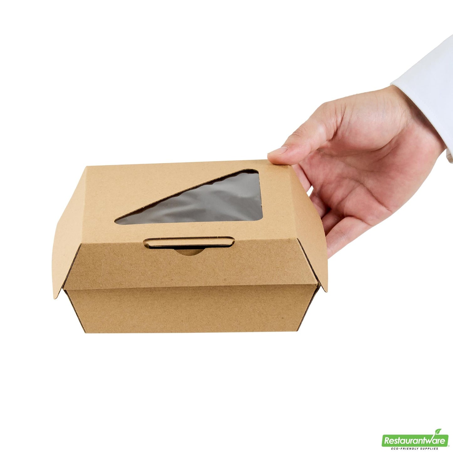 Wholesale Restaurantware Eco Tek Kraft Paper Corrugated Burger Box - with Pla Window - 5 1/2" X 5 1/2" X 2 3/4" - 100 Count Box- Bulk