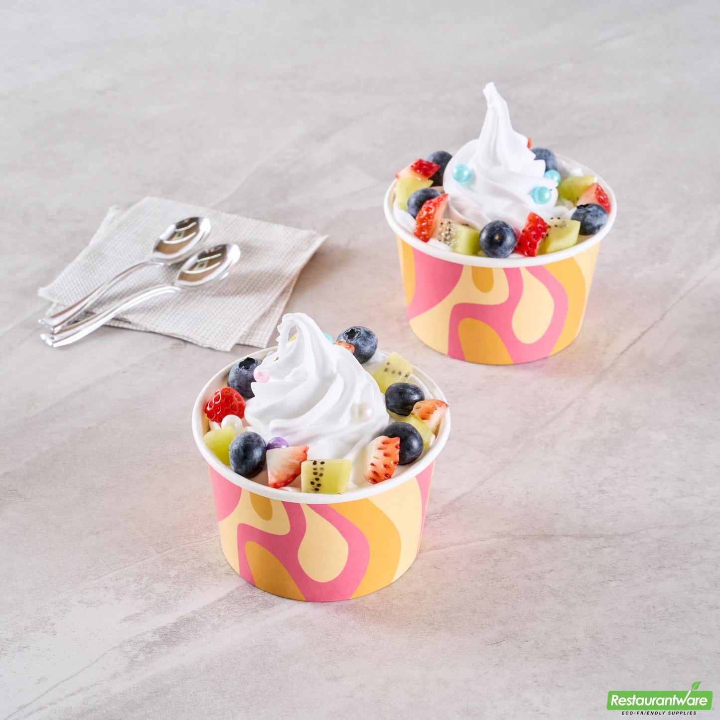 Wholesale Restaurantware 8 Oz Round Tropical Twist Paper to Go Cup - 3.8" X 3.8" X 2.3"- Bulk