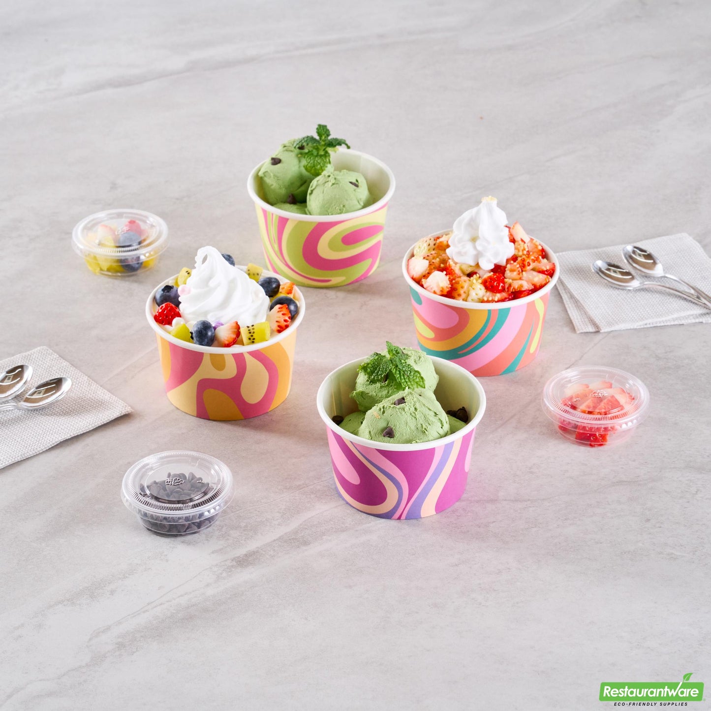 Wholesale Restaurantware 8 Oz Round Assorted Groove Paper to Go Cup - 3.8" X 3.8" X 2.3"- Bulk