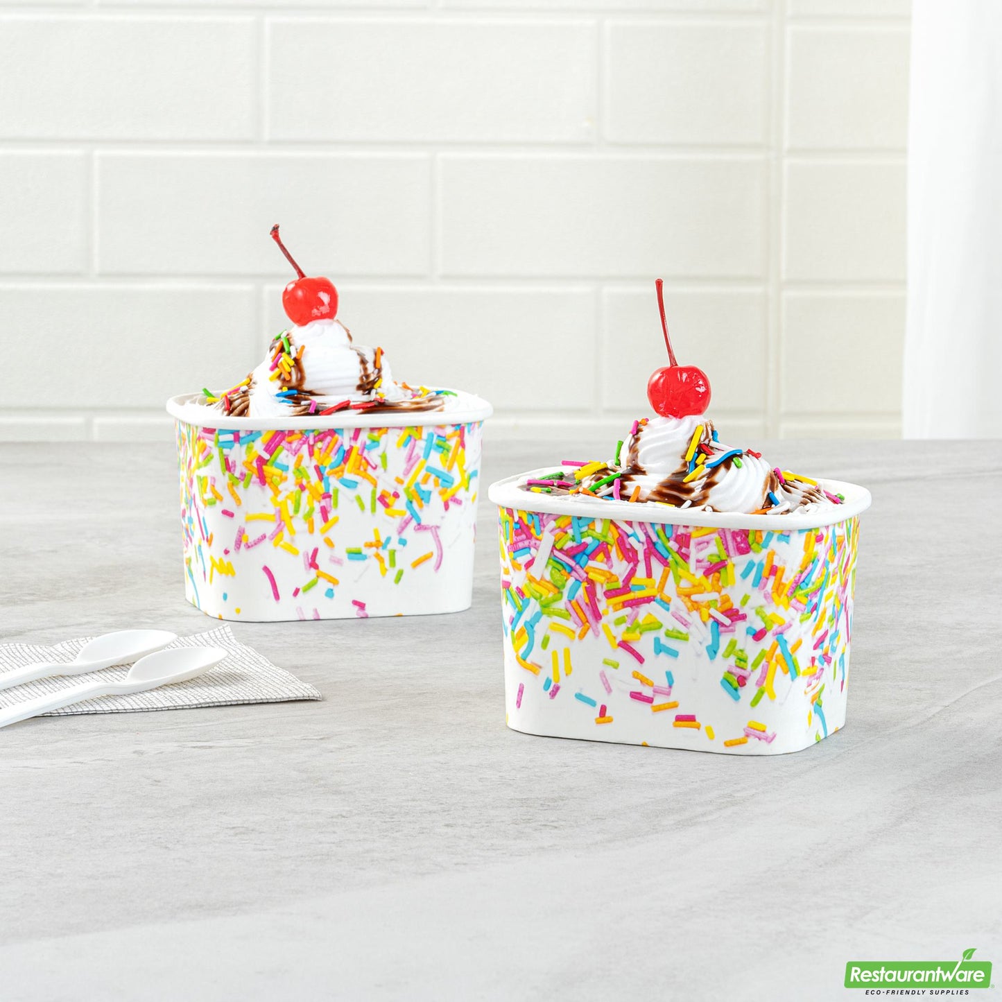 Wholesale Restaurantware 12 Oz Square Paper to Go Cup - with Party Sprinkles - 4.2" X 3.2" X 2.7"- Bulk
