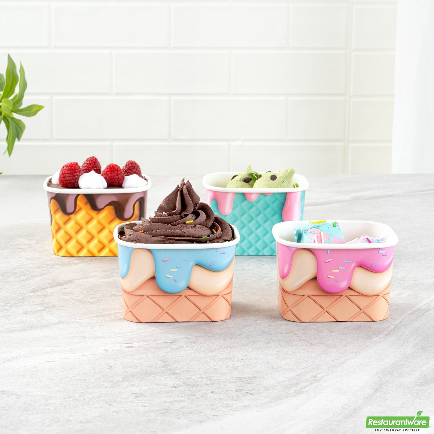 Wholesale Restaurantware 12 Oz Square Assorted Cone Paper to Go Cup - 4.2" X 3.2" X 2.7"- Bulk