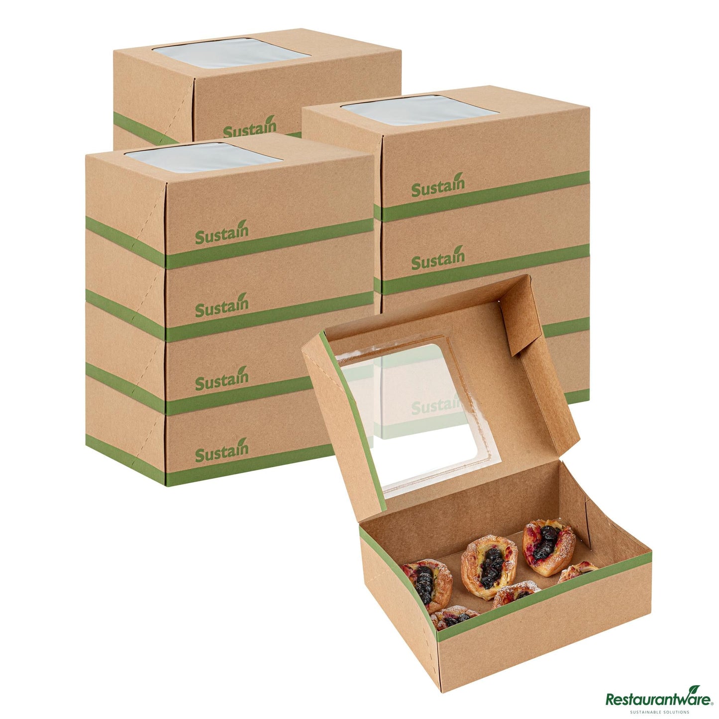 Wholesale Restaurantware Rectangle Kraft Paper Auto-Popup Bakery Box-with Pla Lining and Window - 9" X 7" X 3"- Bulk