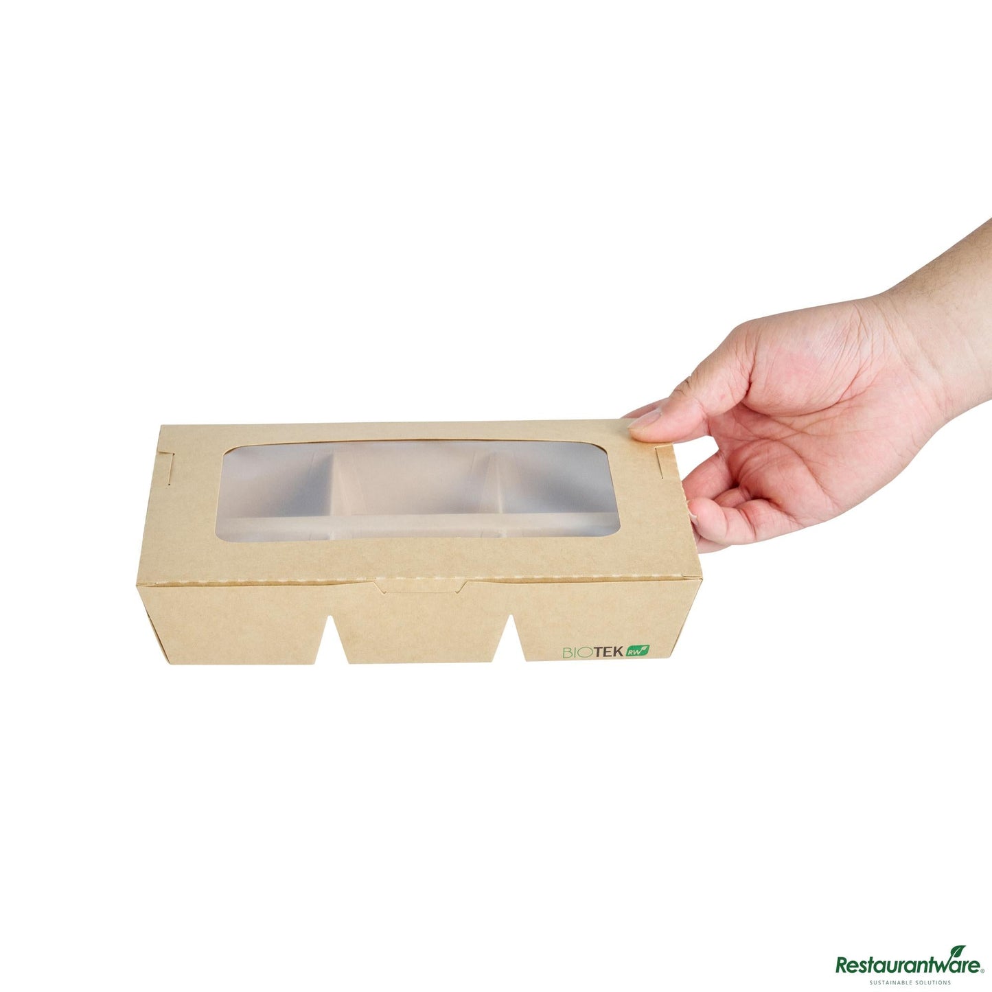 Wholesale Restaurantware 23 Oz Rectangle Kraft Paperboard Bento Box -Pet Window, 6 Compartments - 9.1"×6.1"×1.8"- Bulk