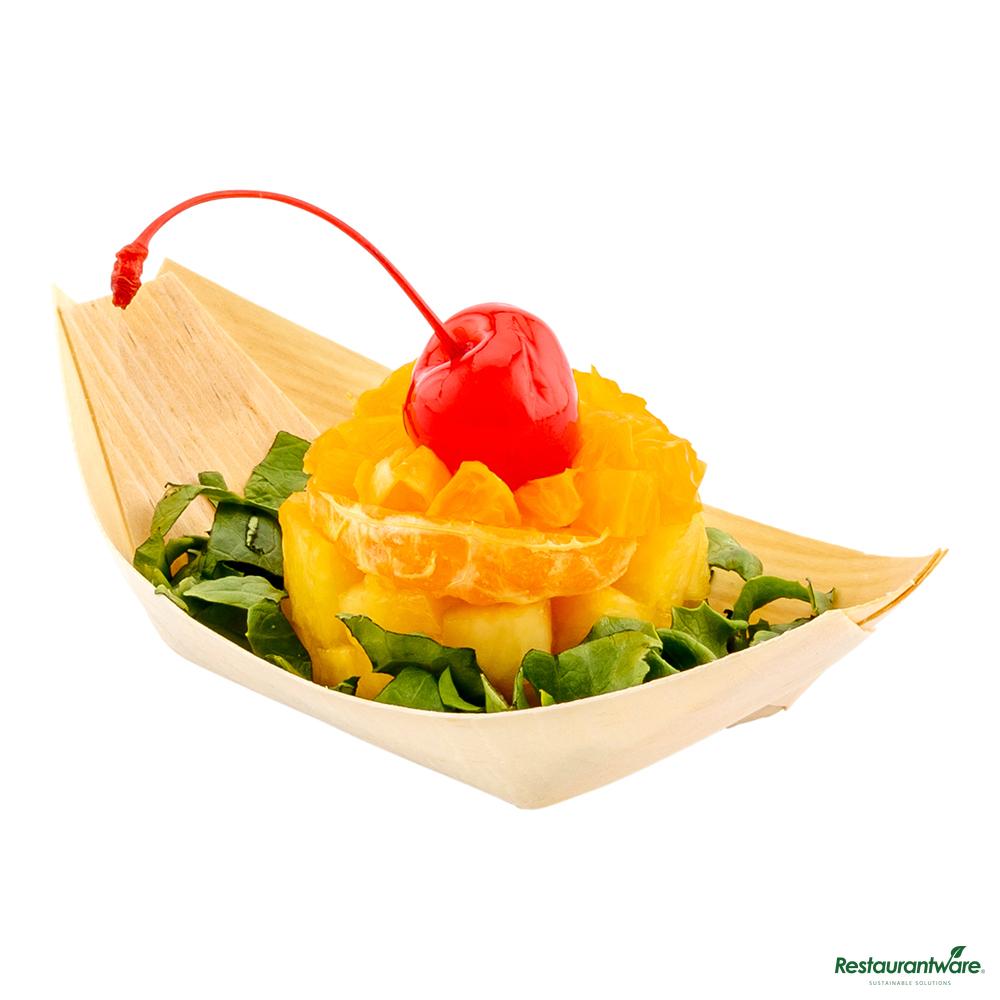 Wholesale Restaurantware Natural Pinewood Small Food Tray / Boat - 5" X 2.5" X 0.5"- Bulk