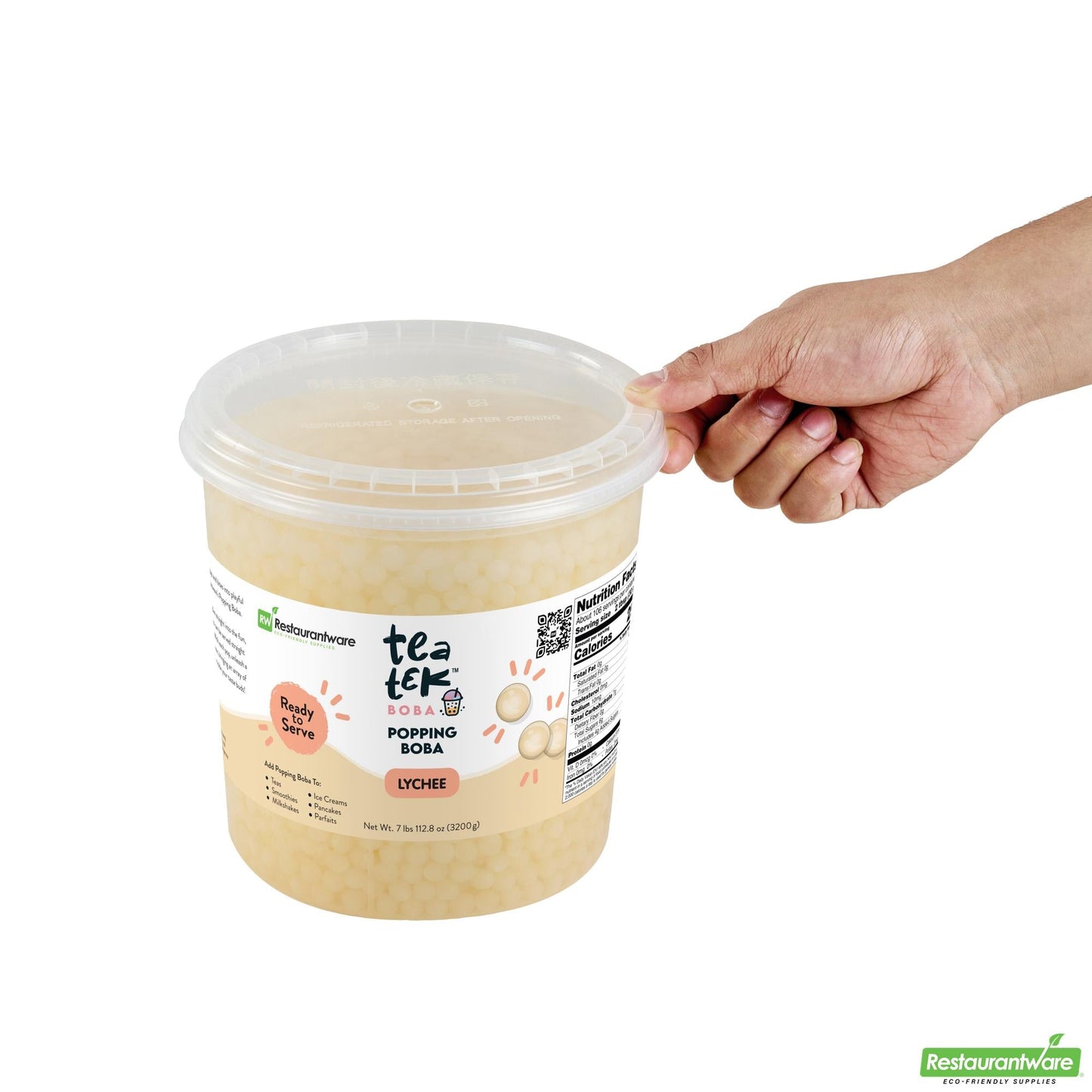Wholesale Restaurantware Tea Tek 7 Lb Lychee Popping Boba - 1 Count Box- Bulk