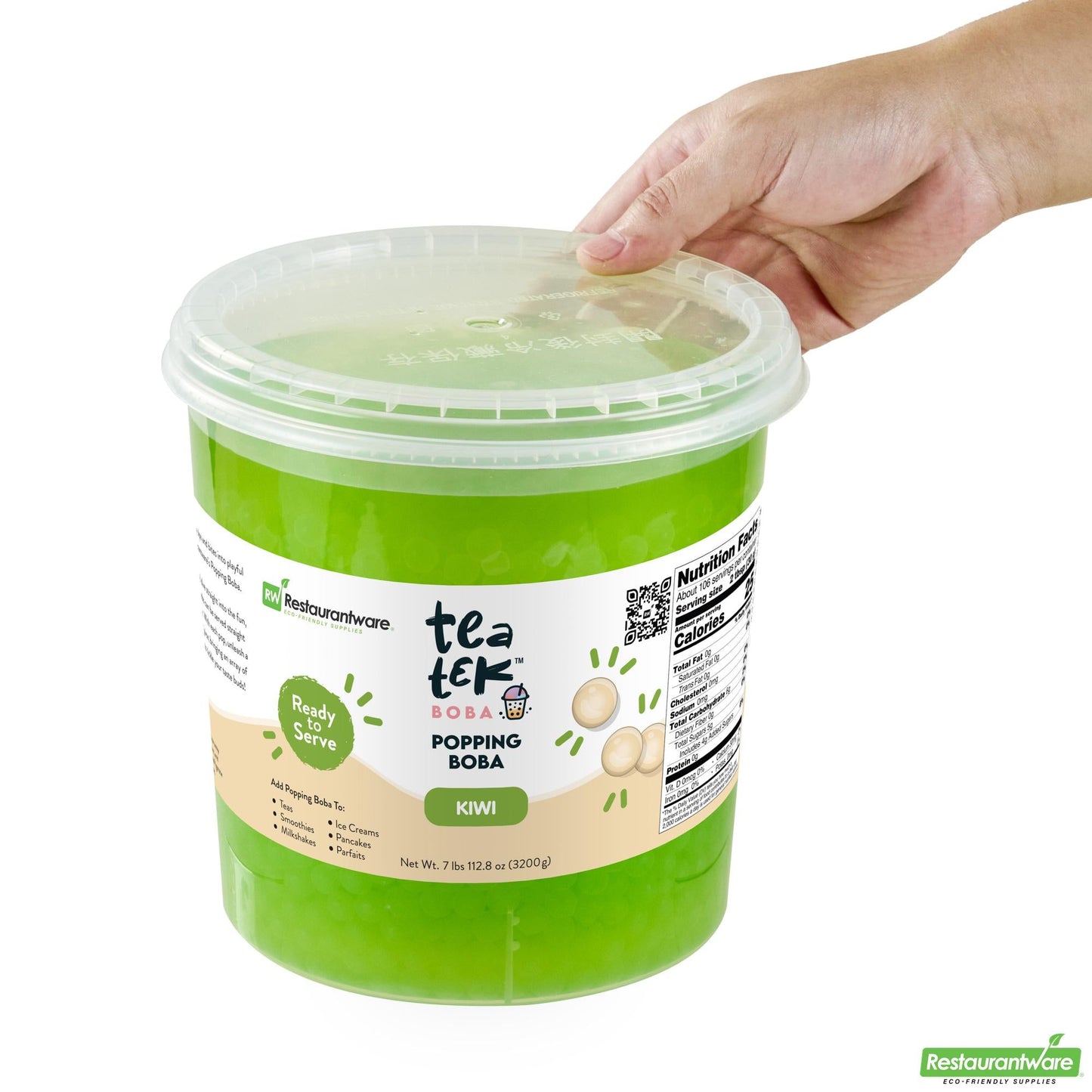 Wholesale Restaurantware Tea Tek 7 Lb Kiwi Popping Boba - 1 Count Box- Bulk