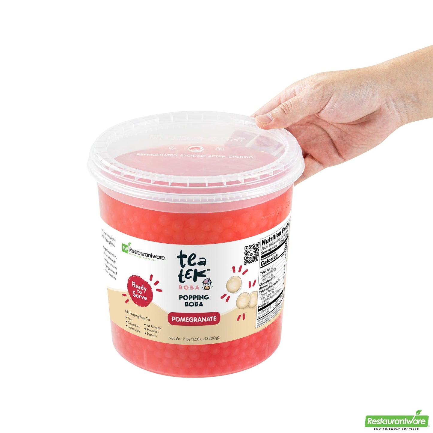Wholesale Restaurantware Tea Tek 7 Lb Popping Boba - Pomegranate - 1 Count Box- Bulk