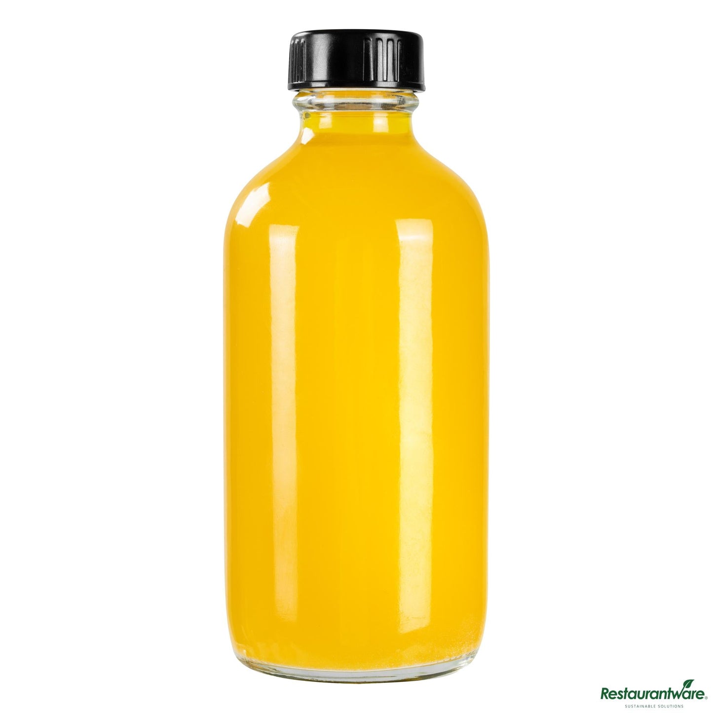 Wholesale Restaurantware 8 Oz Boston Round Clear Glass Bottle - with Black Phenolic Cap - 2.4" X 2.4" X 5.4"- Bulk
