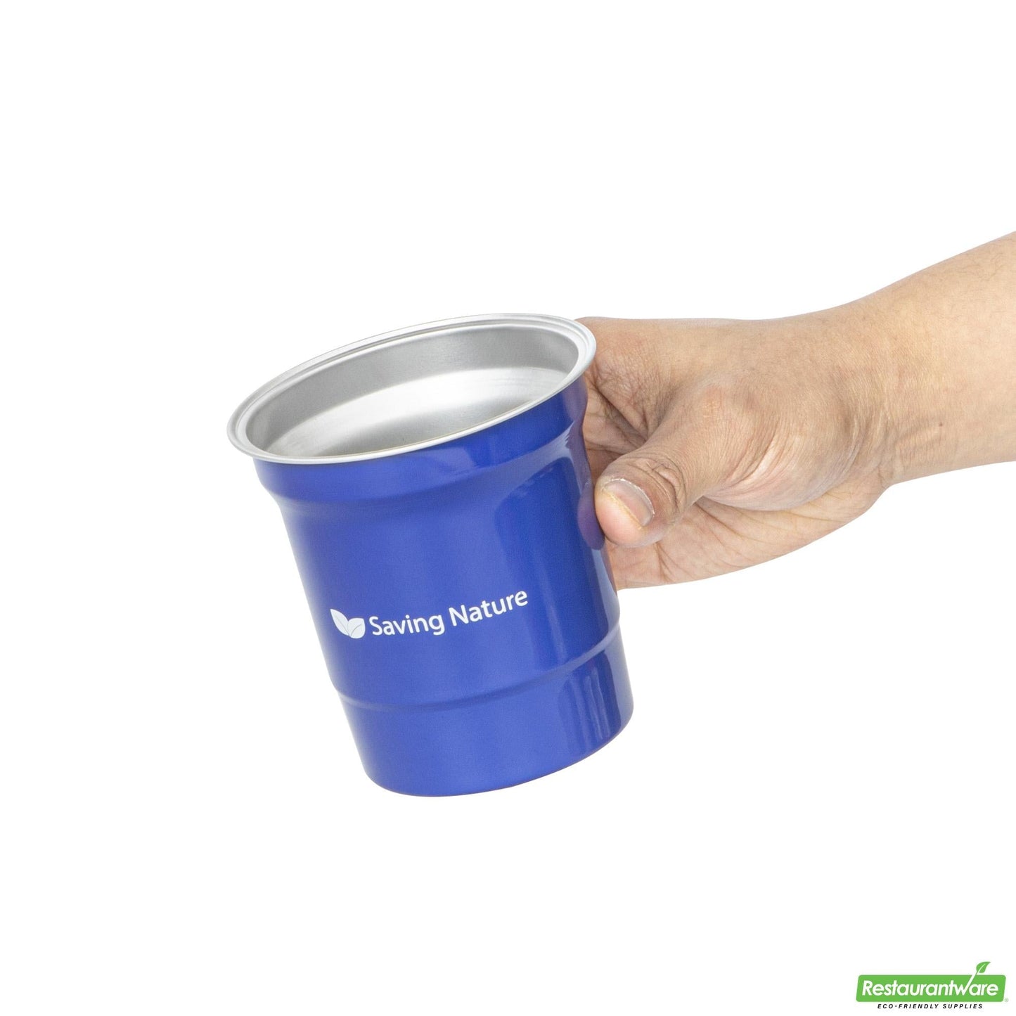 Wholesale Restaurantware Saving Nature 16 Oz Blue Aluminum Drinking Cup - 3.9" X 3.9" X 4.1"- Bulk