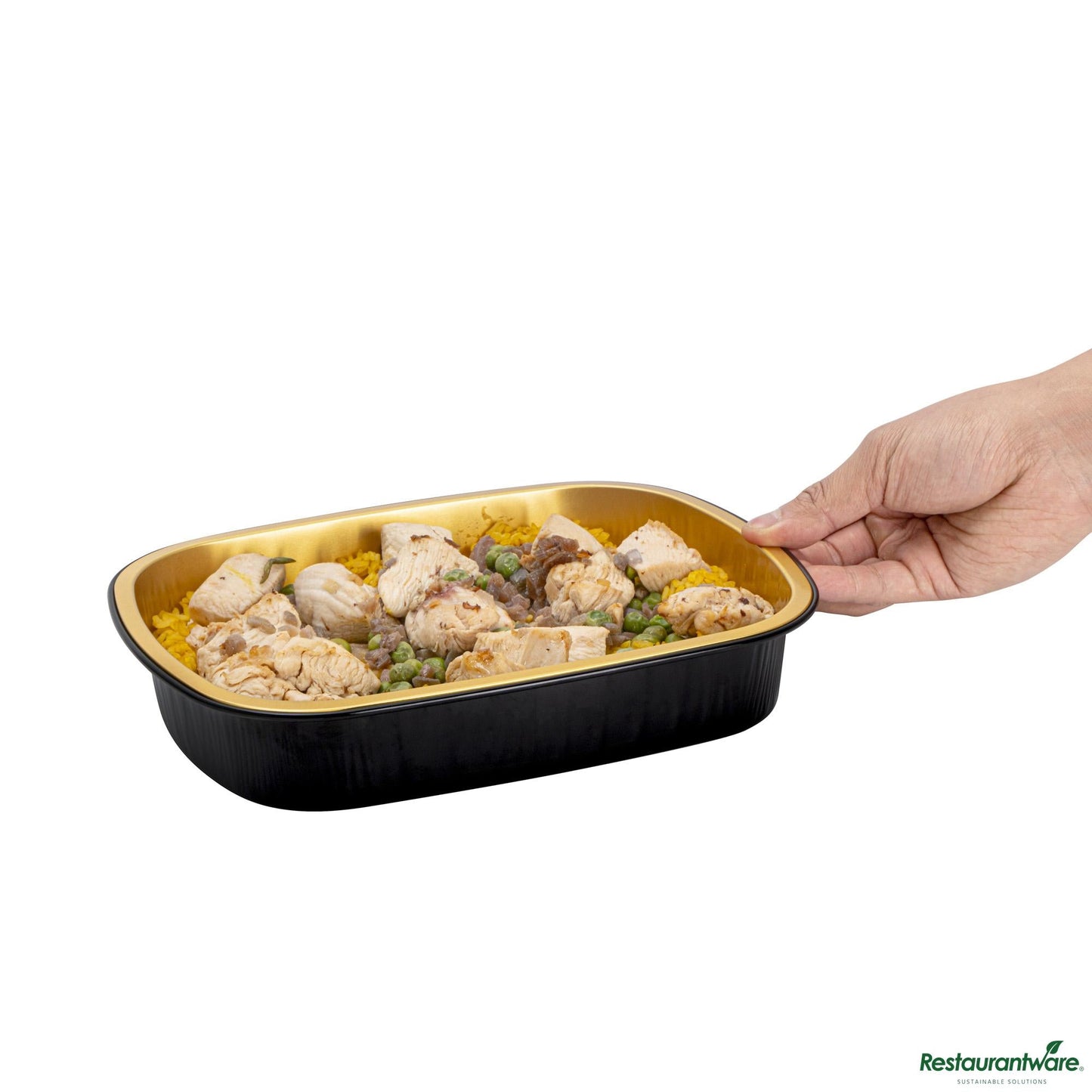 Wholesale Restaurantware 52 Oz Oblong Black and Gold Heavy-Duty Foil Entree / Take Out Pan - 9.7"×7.7"×1.7"- Bulk