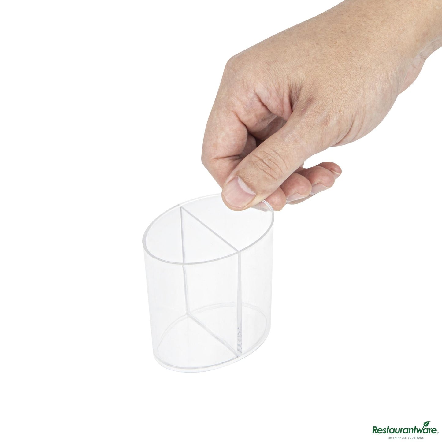 Wholesale Restaurantware 4 Oz Oval Clear Plastic Duet Tasting Cup - 2 Compartments - 2 1/2" X 1 3/4" X 2 1/2"- Bulk