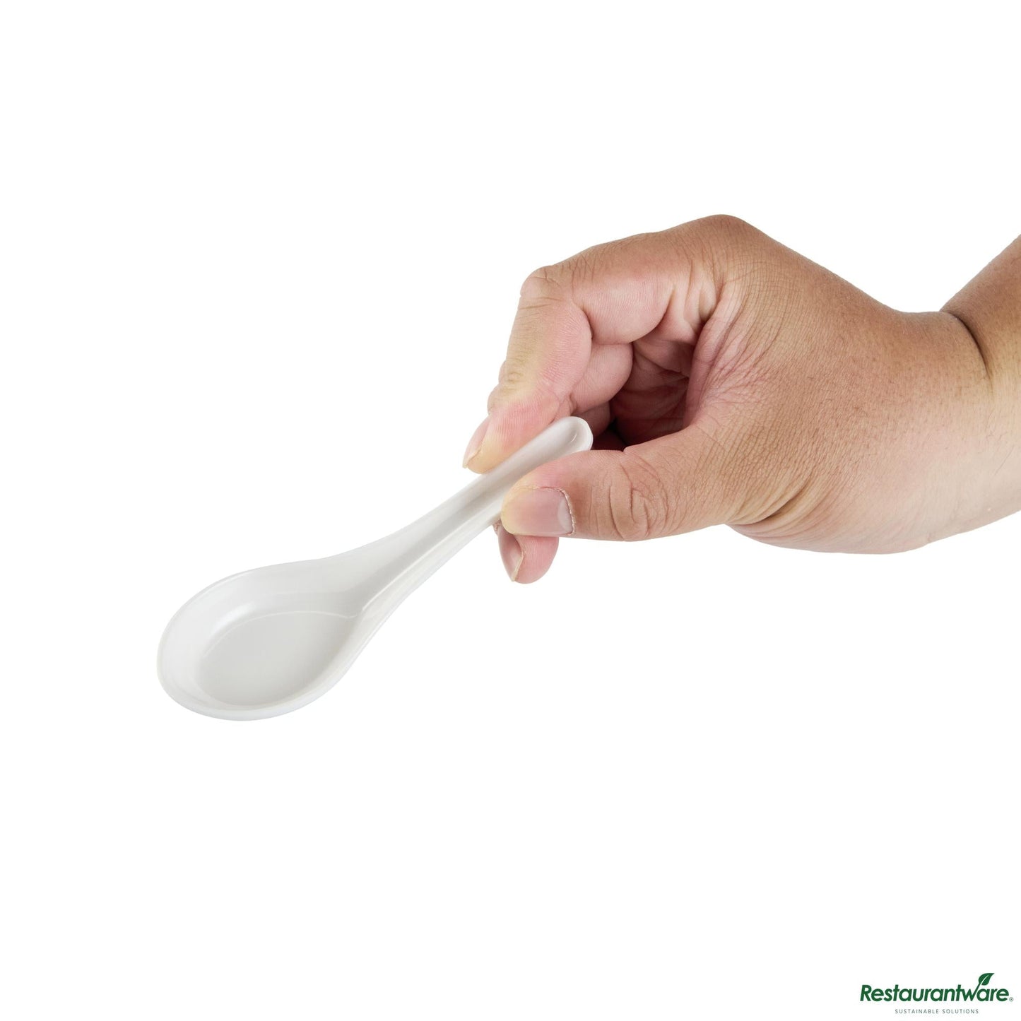 Wholesale Restaurantware Voga White Melamine Asian Soup Spoon - 4 3/4" X 1 1/2" X 1 1/2"- Bulk