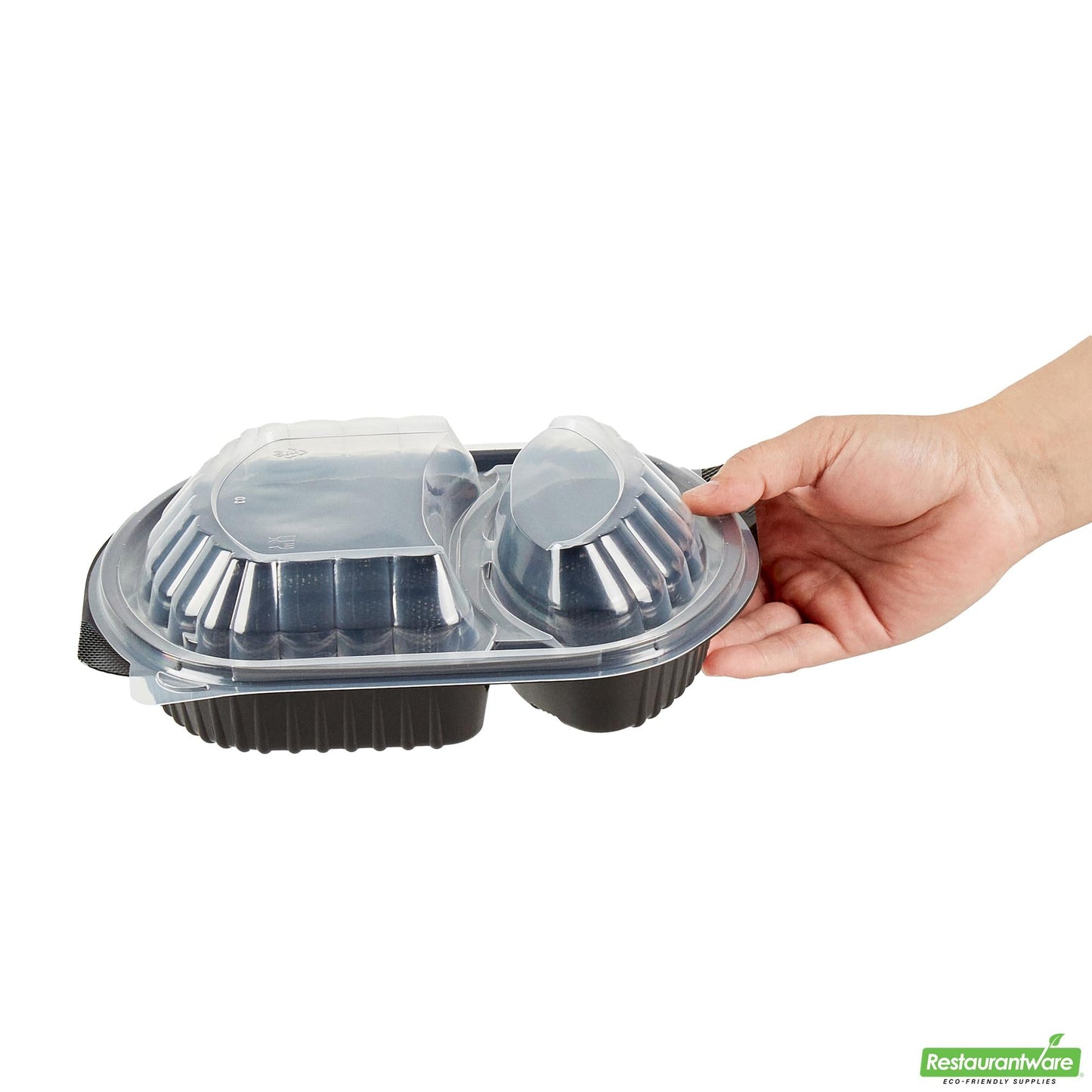 Wholesale Restaurantware 28 Oz Oval Black Plastic Food Container - with Clear Lid- Bulk