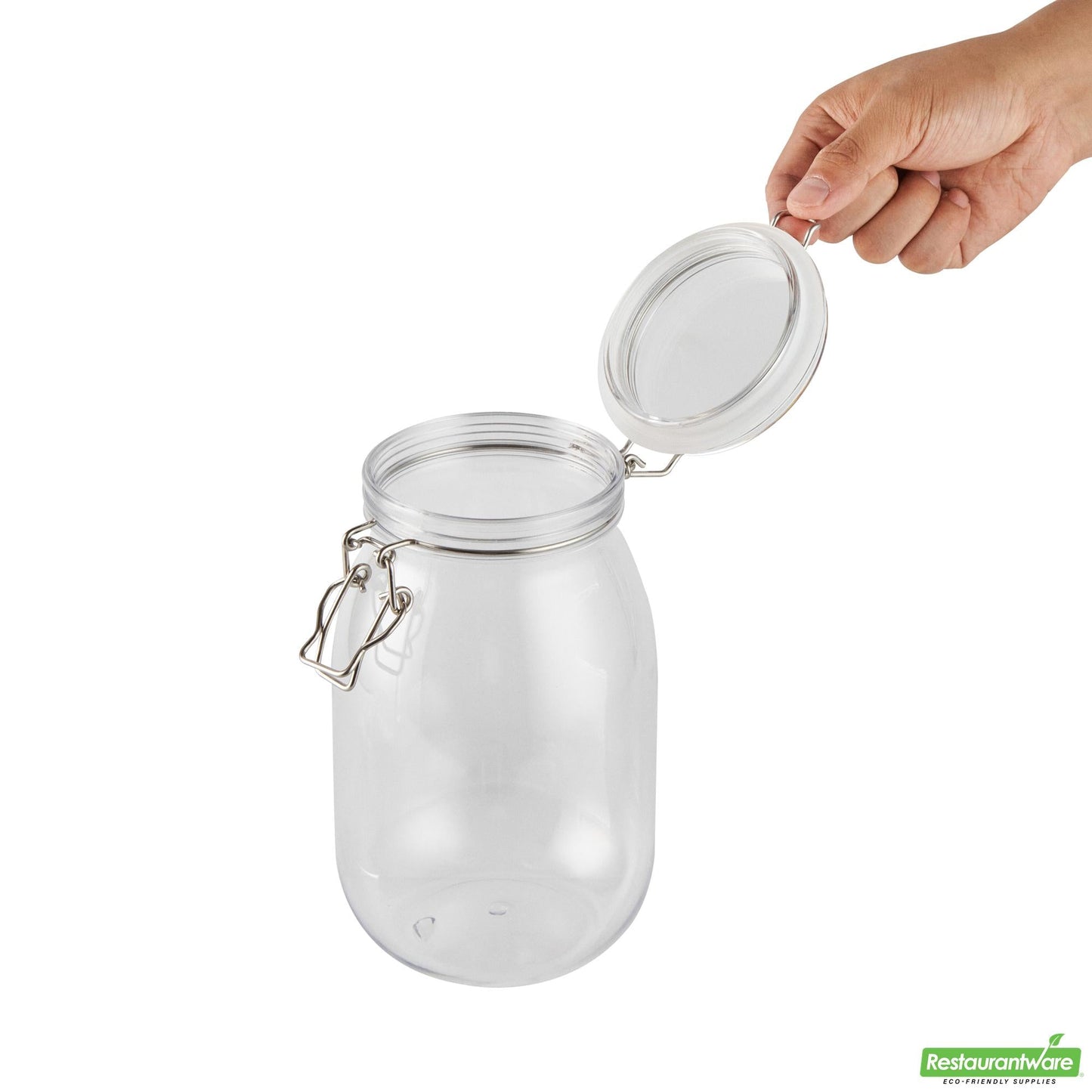 Wholesale Restaurantware Met Lux 56 Oz Round Clear Plastic Storage Jar - with Hinged Lid - 4 3/4" X 4 3/4" X 8 1/4" - 2 Count Box- Bulk