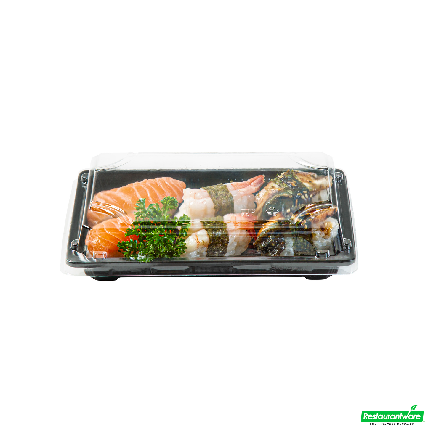 Wholesale Restaurantware Roku Rectangle Black Plastic Take Out Sushi Tray - with Clear Lid - 7" X 5" X 1 1/2" - 100 Count Box- Bulk