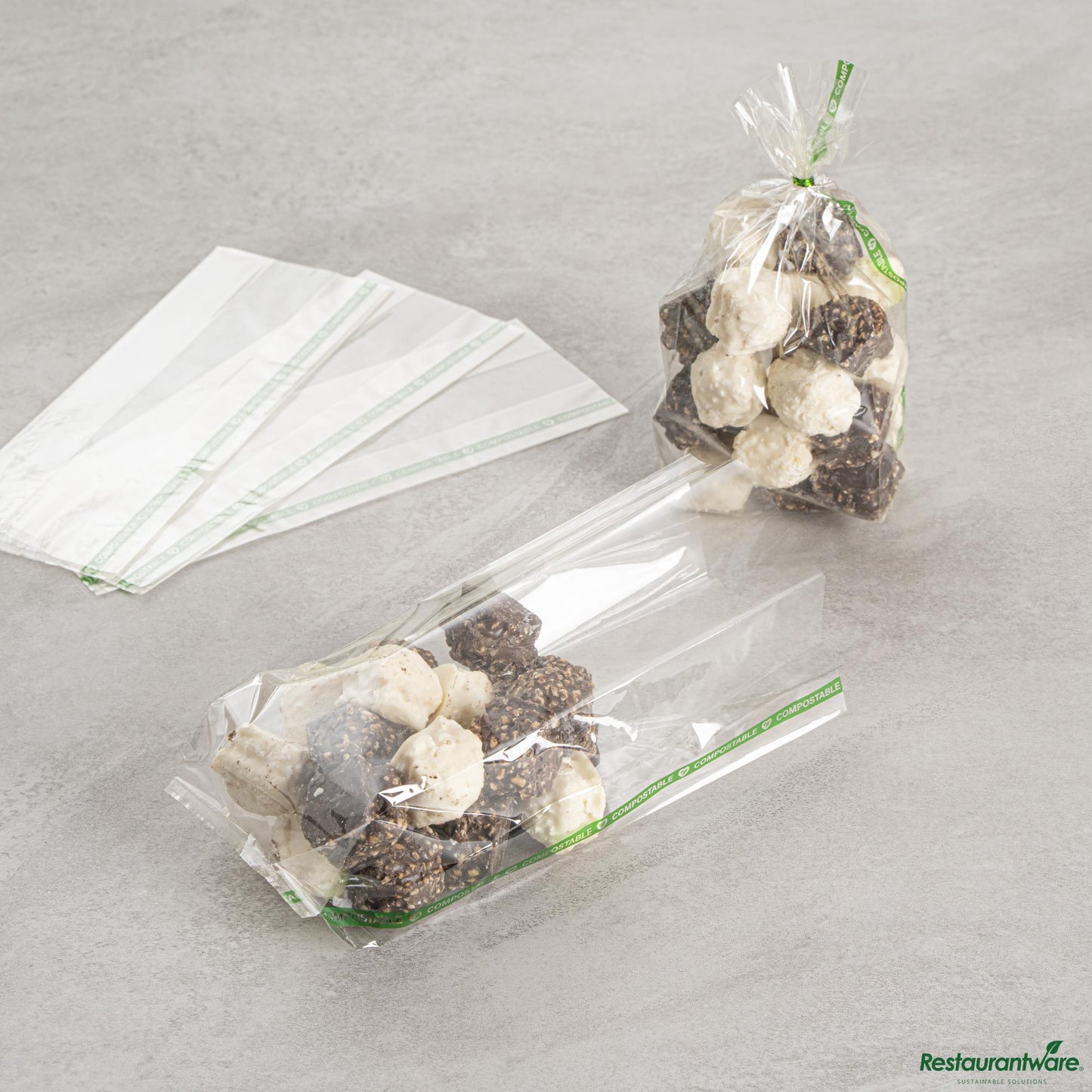 Wholesale Restaurantware Basic Nature Clear Plastic Gusset Bag - Compostable, Heat Sealable - 3.5" X 2.3" X 9.8"- Bulk