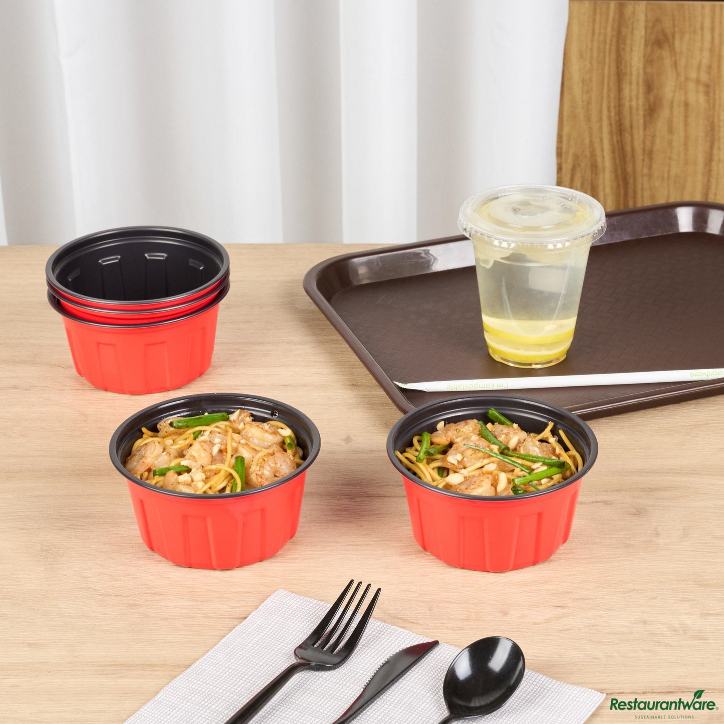 Wholesale Restaurantware 12 Oz Round Red Plastic to Go Box - Microwave-Safe - 4.7" X 4.7" X 2.2"- Bulk