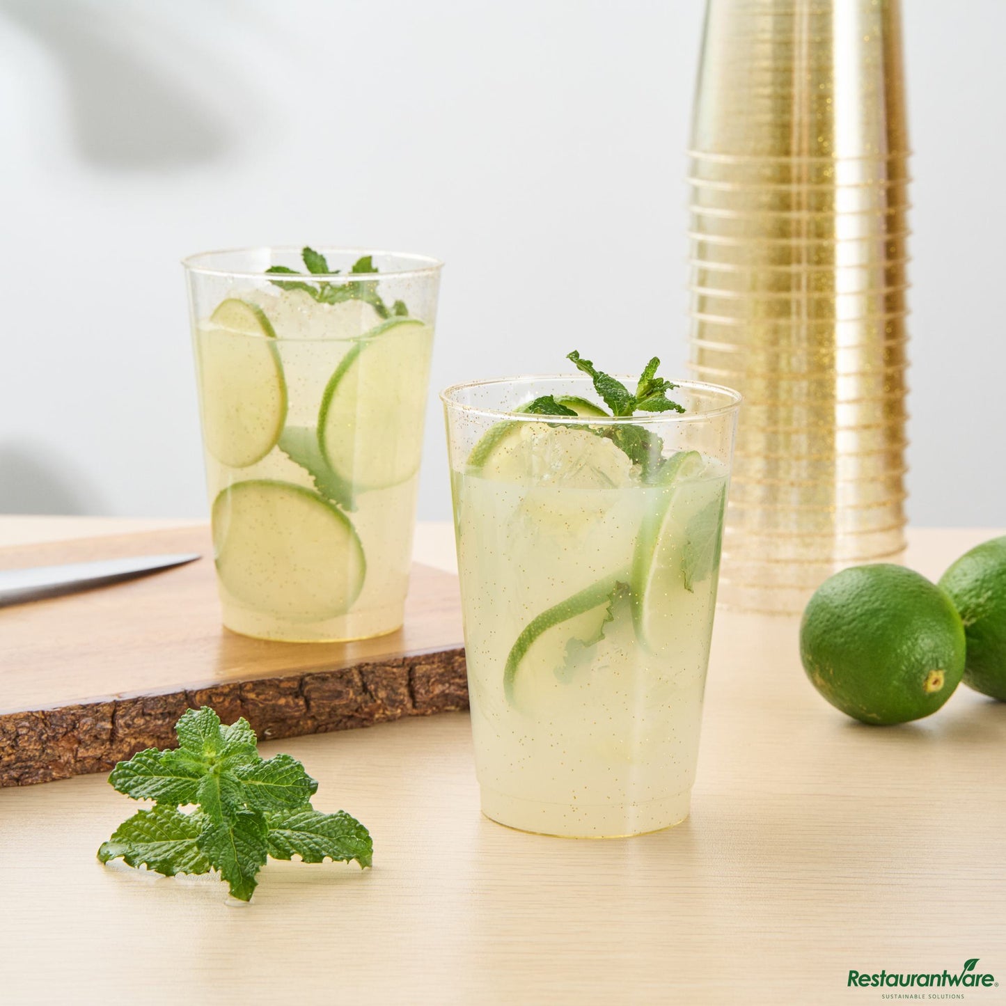 Wholesale Restaurantware 12 Oz Gold Glitter Plastic Tumbler - 3" X 3" X 4.3"- Bulk