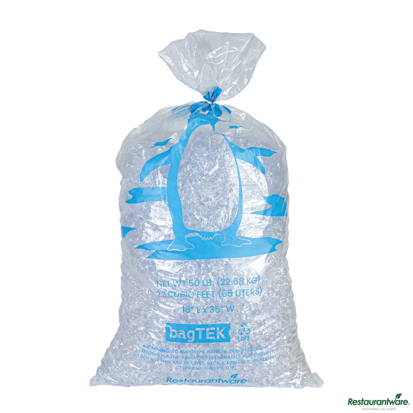 Wholesale Restaurantware 50 Lb Clear Plastic Ice Bag - with Ice Print - 18.1" X 35" X 0.1"- Bulk