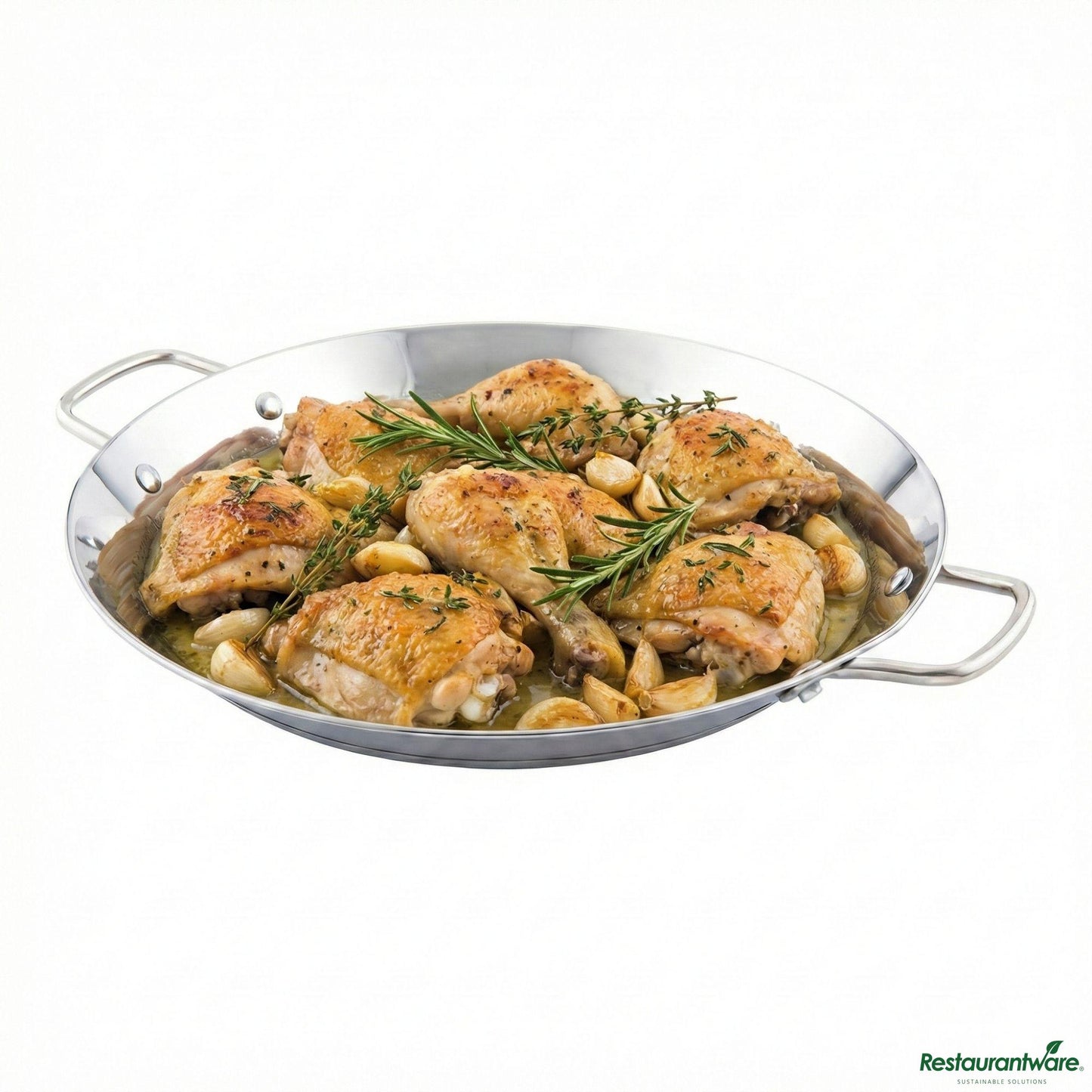 Wholesale Restaurantware Round Stainless Steel Paella Pan - Induction Ready - 13.5" X 10" X 1.4"- Bulk