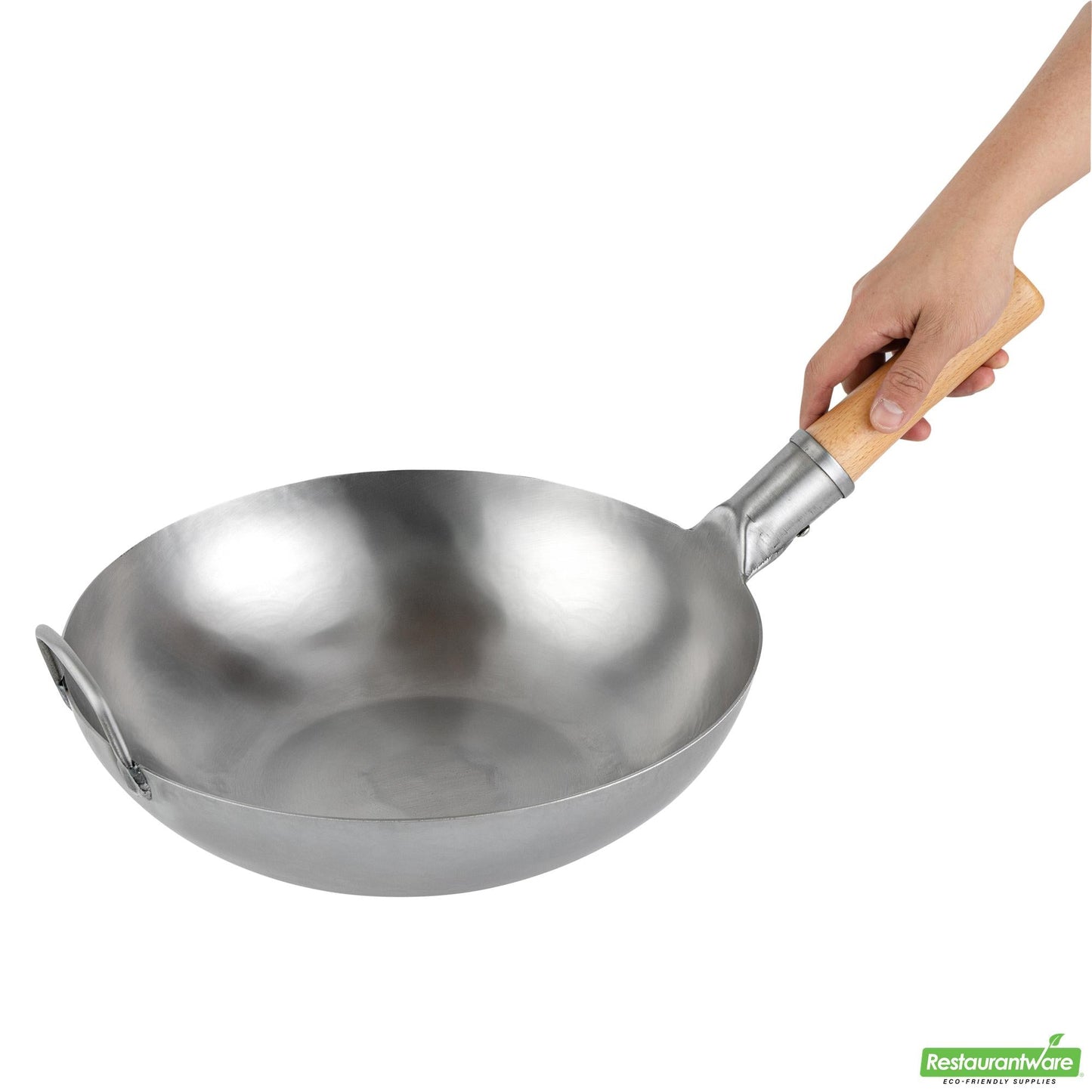Wholesale Restaurantware 13 1/2" Carbon Steel Flat Bottom Wok / Stir Fry Pan - Hand Hammered- Bulk