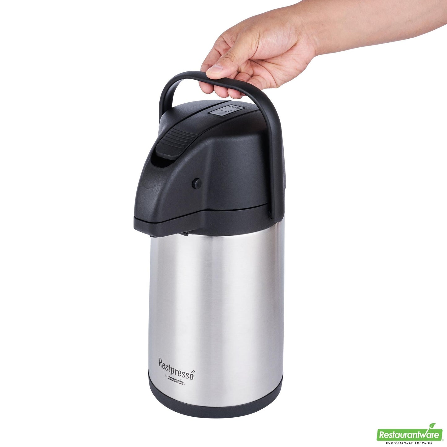 Wholesale Restaurantware Restpresso 2.2l Vacuum Insulated Airpot Coffee Dispenser - Pump Lever, 12 Hr Heat Retention, with Hanging Tag and Decals - 1 Count Box- Bulk