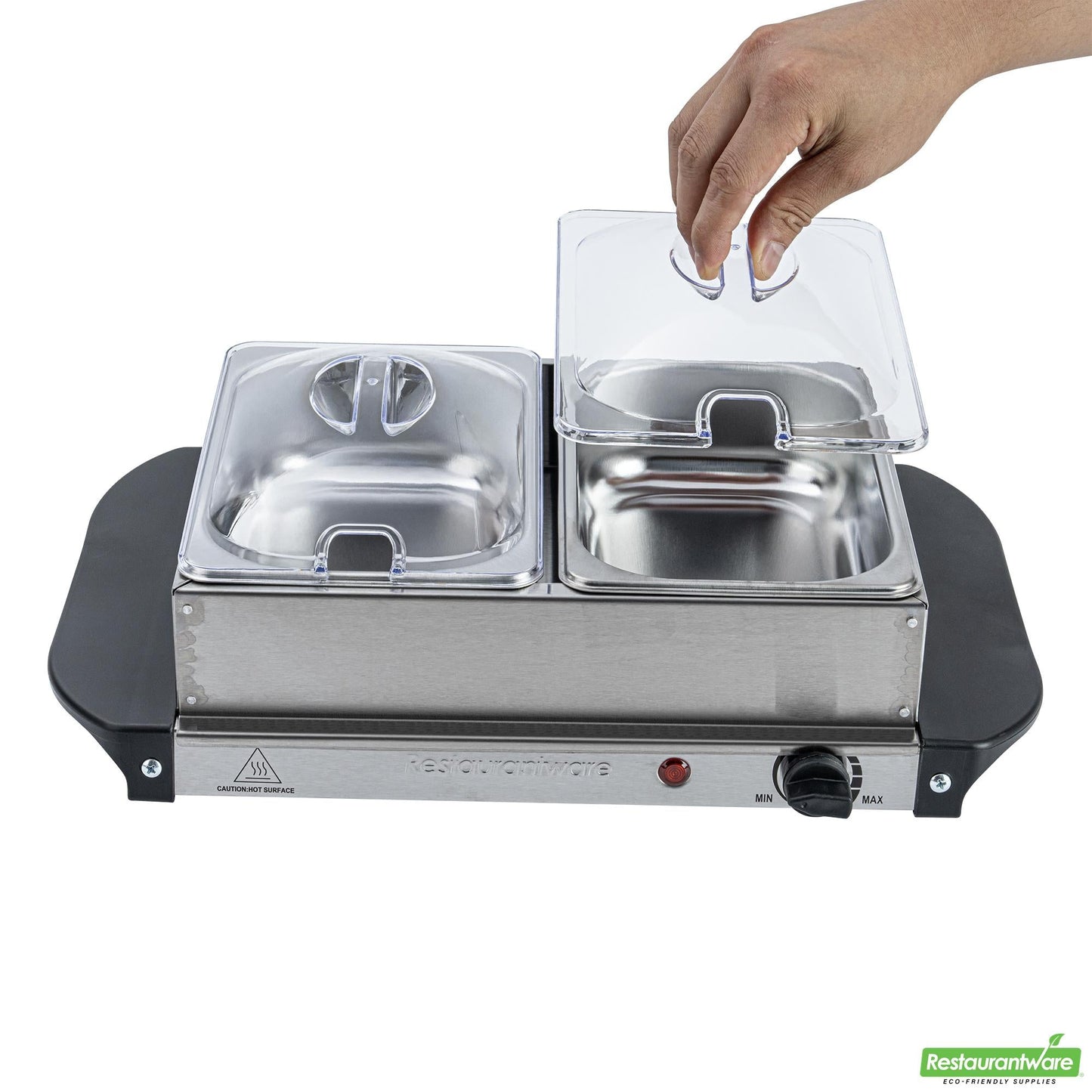 Wholesale Restaurantware Kitchen Tek Stainless Steel Buffet Server and Food Warmer - 120v, with (2) 1.5 Qt Buffet Pans - 1 Count Box- Bulk