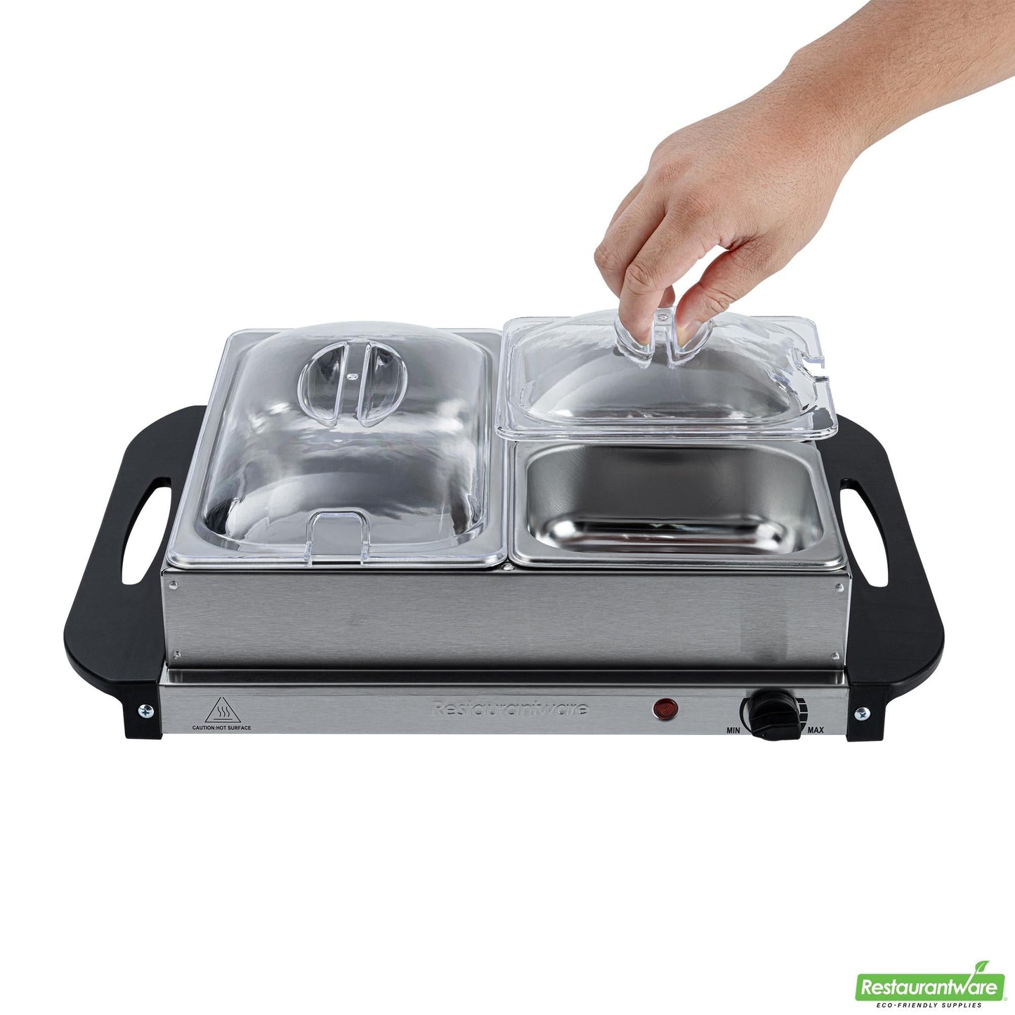 Wholesale Restaurantware Kitchen Tek Stainless Steel Buffet Server and Food Warmer - 120v, with (2) 1 Qt and (1) 2.5 Qt Buffet Pans - 1 Count Box- Bulk