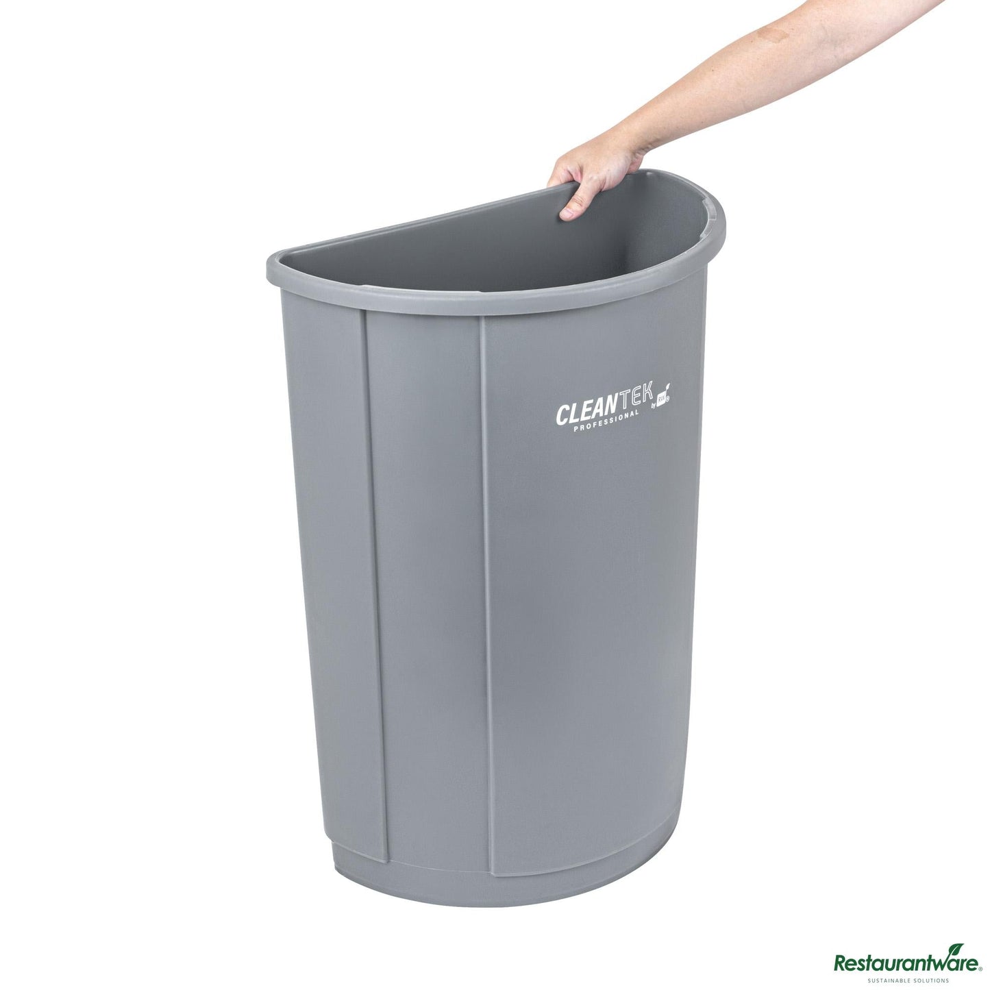 Wholesale Restaurantware 21 Gal Half Round Gray Plastic Trash Can - 20.7" X 11.7" X 28.3"- Bulk