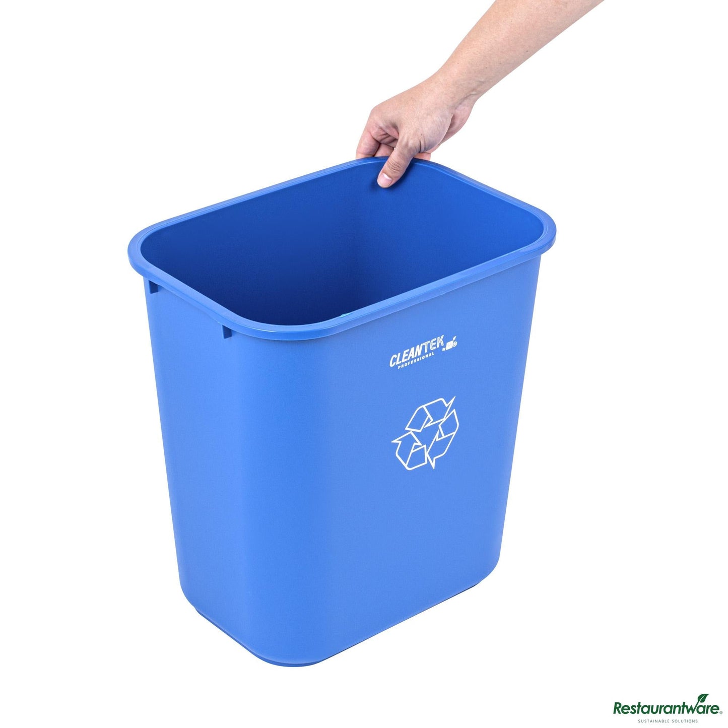 Wholesale Restaurantware 28 Qt / 7 Gal Rectangle Blue Recycling Wastebasket / Trash Can - 14.6" X 10.5" X 15.2"- Bulk