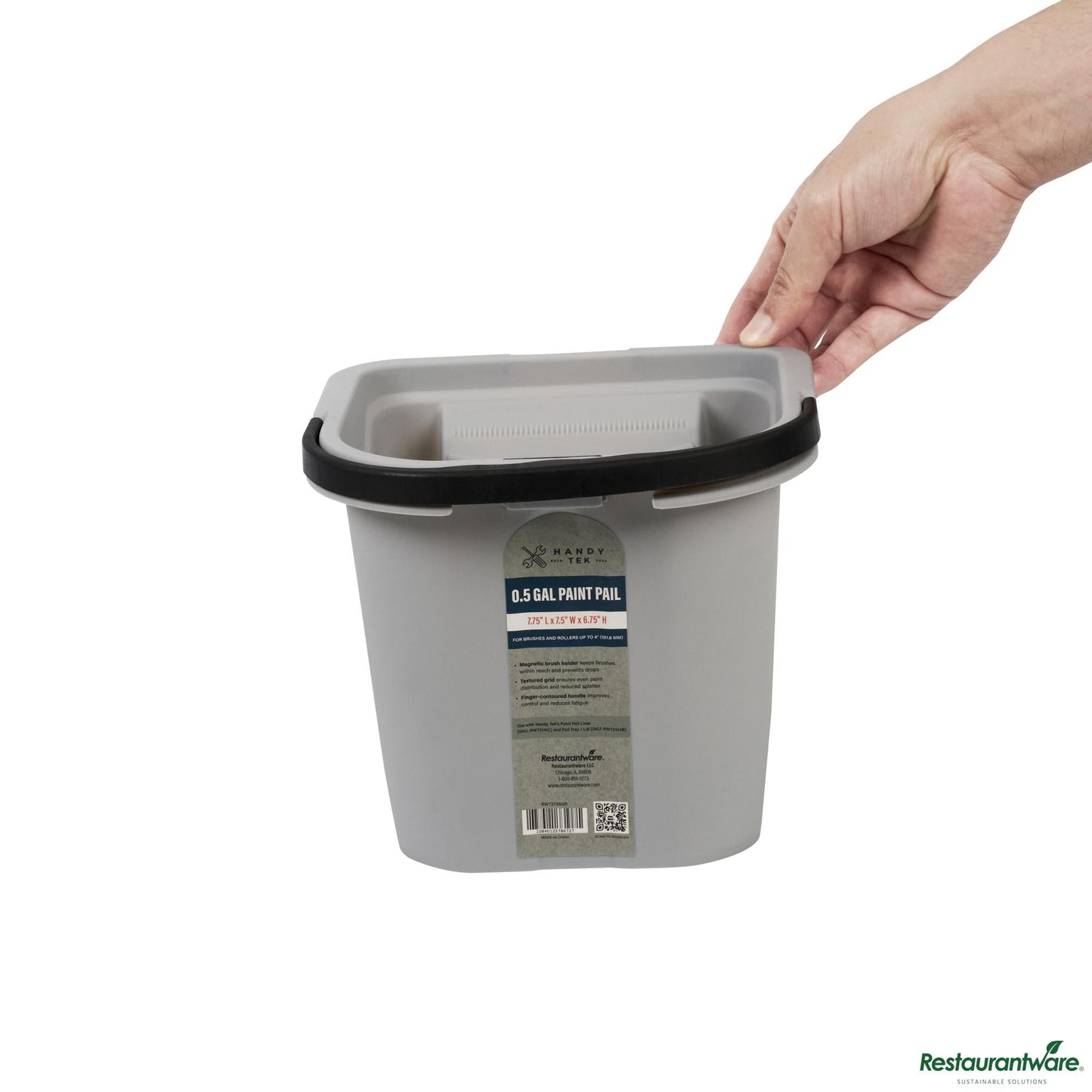 Wholesale Restaurantware 0.5 Gal Gray Plastic Paint Pail - with Magnetic Brush Holder - 7.8" X 7.5" X 6.7"- Bulk