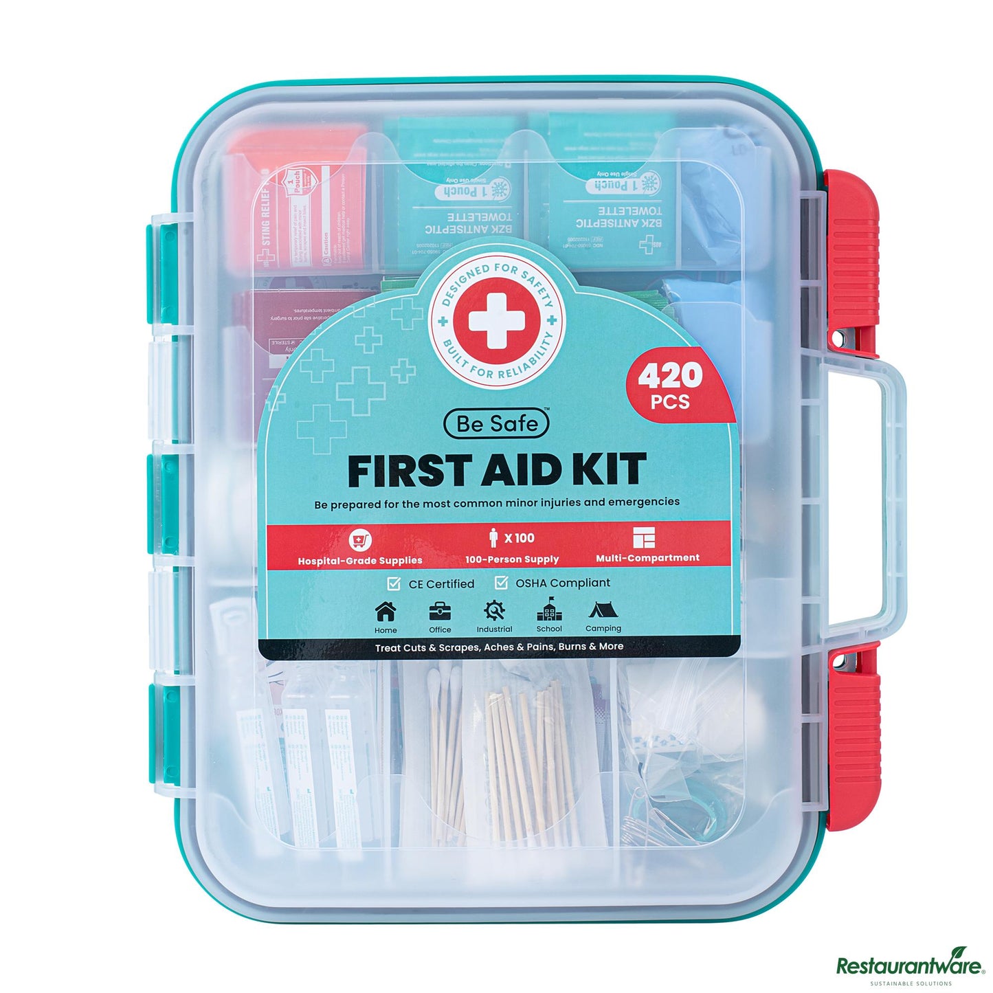 Wholesale Restaurantware 100-Person Class a First Aid Kit - 420 Piece, Wall Mountable - 13" X 11" X 3.5"- Bulk