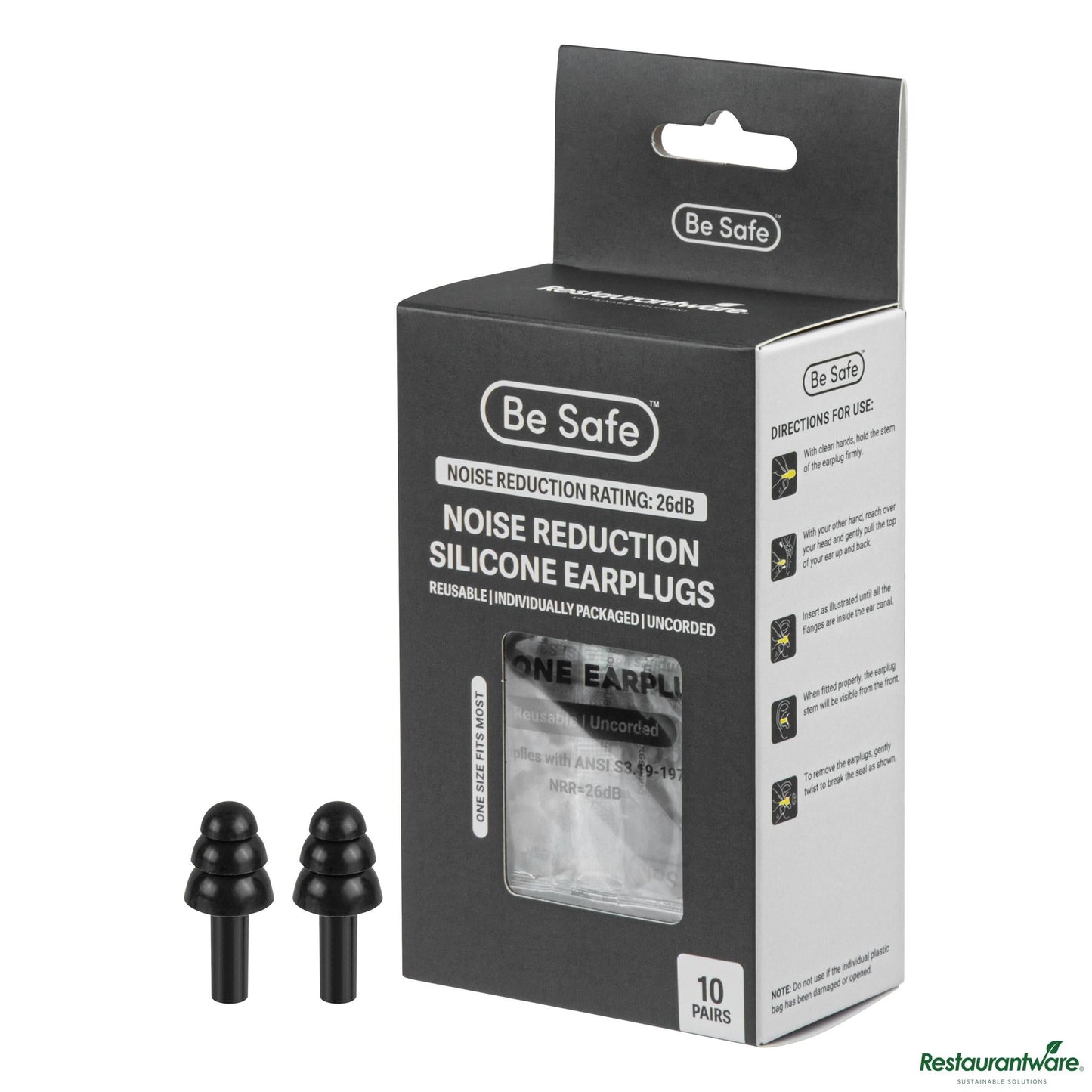 Wholesale Restaurantware Black Silicone Uncorded Earplugs - 1.3" X 0.5" X 0.5"- Bulk