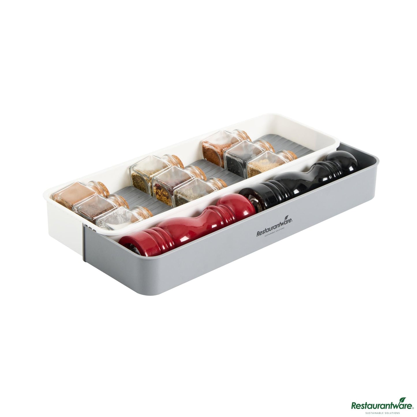 Wholesale Restaurantware Professional Gray and White Plastic 3-Tier Spice Drawer Organizer - 15.6" X 5.5" X 2.2"- Bulk