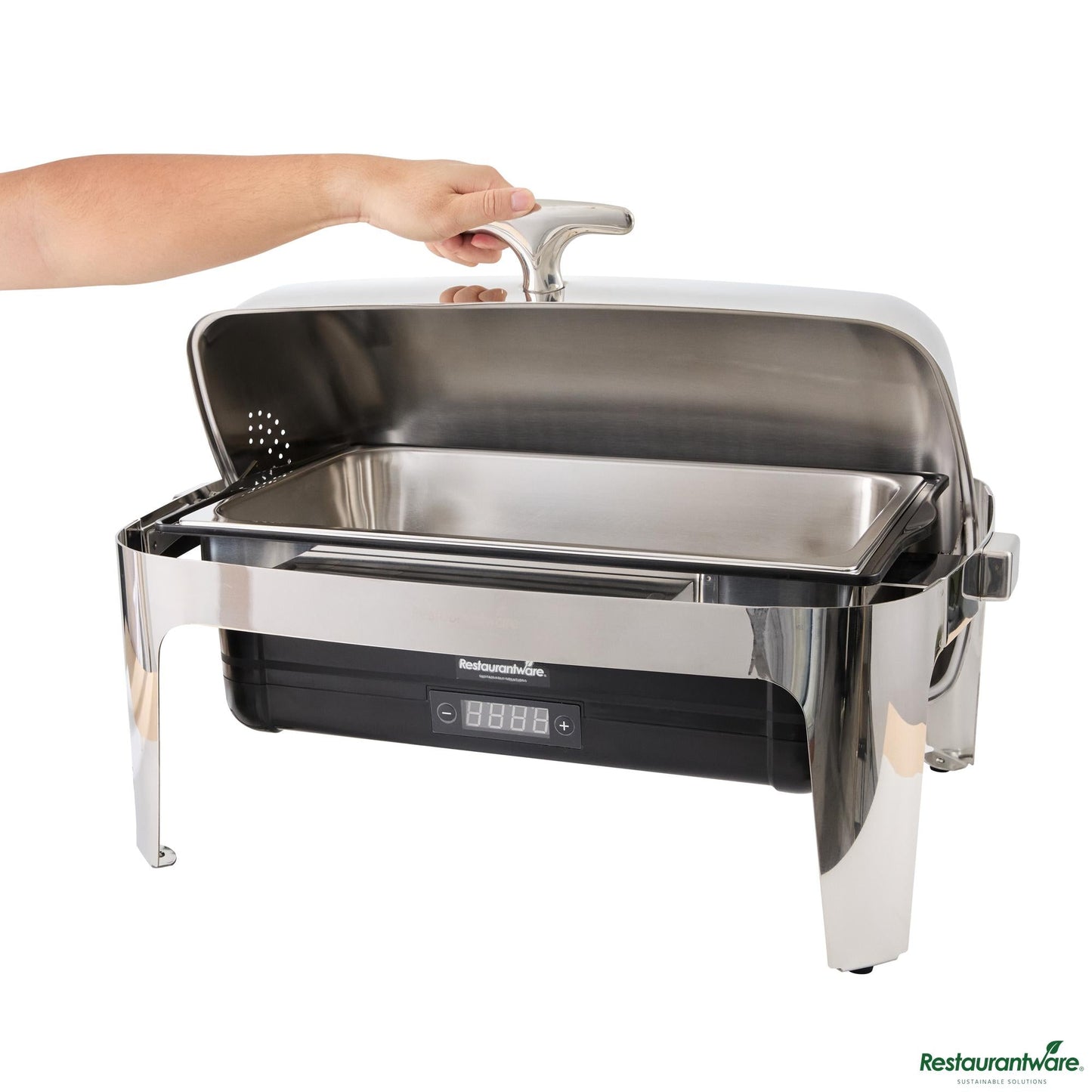 Wholesale Restaurantware 14 Qt Full Size Electric Chafer - Roll Top Cover, Food Pan, Stand - 26.4" X 19.3" X 18.1"- Bulk