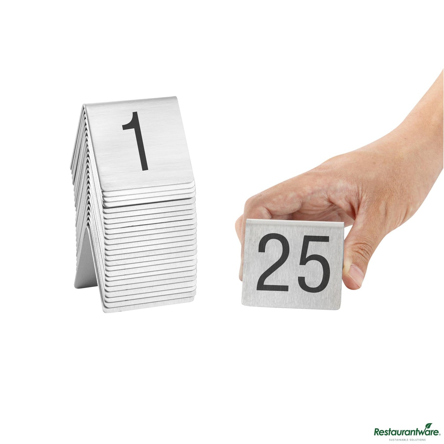 Wholesale Restaurantware Stainless Steel Number Table Tents - 1 to 25 - 3"×2.6"×5"- Bulk
