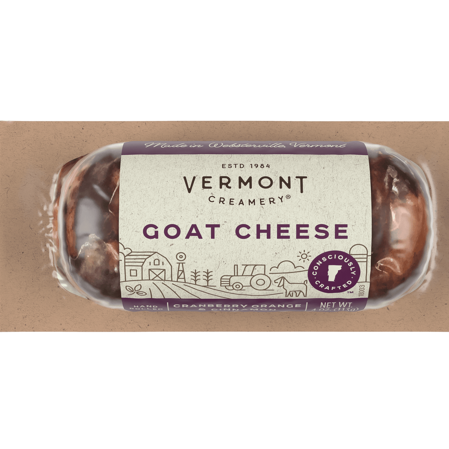 Wholesale Vermont Creamery Cranberry Orange Cinnamon Goat Cheese Log (Chevre) 4 OZ- Bulk