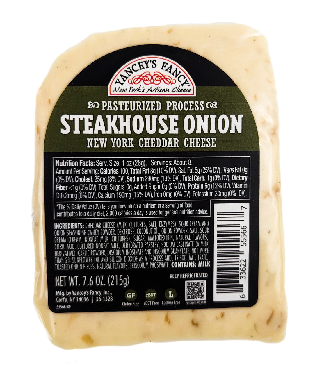 Wholesale Yancey's Fancy Steakhouse Onion Aged Cheddar Cheese (7.6 oz)- Bulk