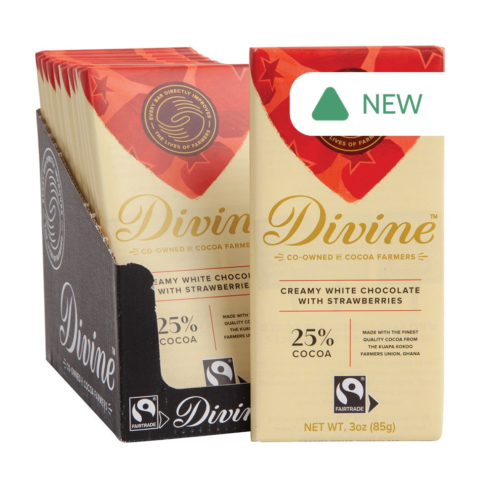 Wholesale Divine White Chocolate With Strawberries 3 Oz Bar- Bulk
