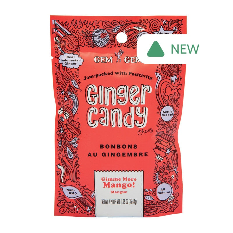 Wholesale Gem Gem Chewy Ginger Candy Mango 1.25 Oz Peg Bag- Bulk