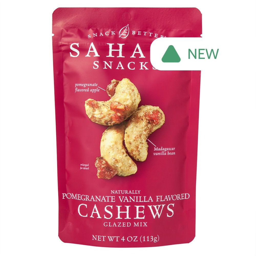 Wholesale Sahale Glazed Pomegranate Vanilla Flavored Cashews 4 Oz Pouch- Bulk